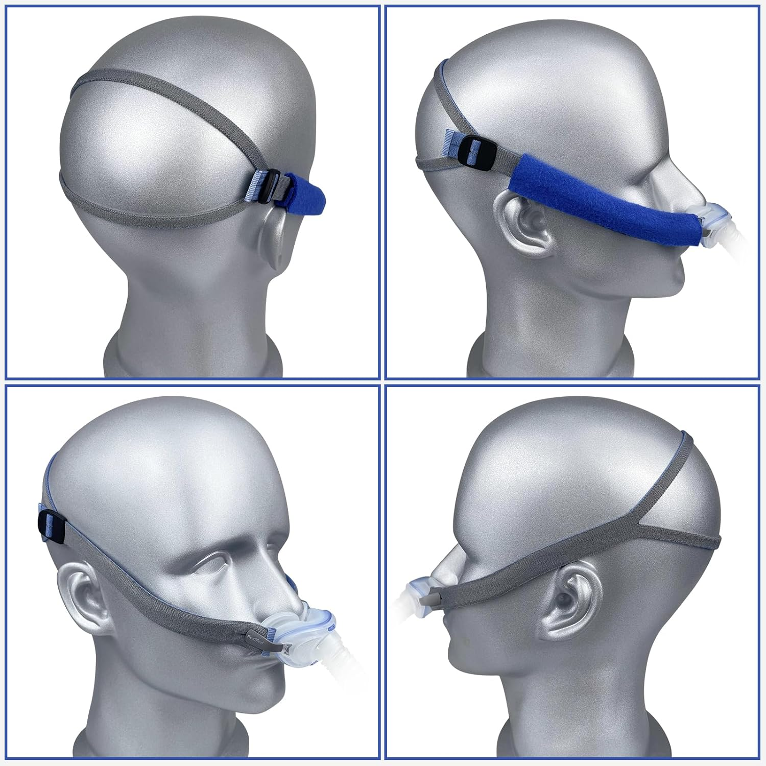 Upgraded Headgear Strap for Airfit P10 / N30 Airsense 10 Nasal Pillow Frame with Build-In Full Adjustable Velcro Blue Compatible for Resmed Airfit P10 N30 image number 4