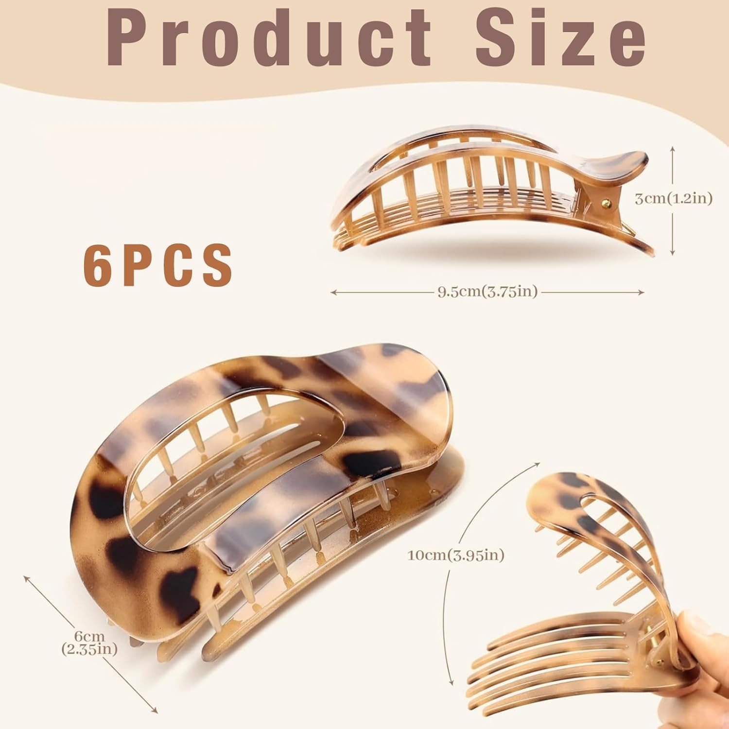 Elevapulse Women'S Hair Clips, Pack of 6 Hair Clips, Flat Hair Clips, Medium Size Hair Clip, Flat Women'S Flat Hair Clip, Everyday, Sports or Driving (Leopard) image number 4