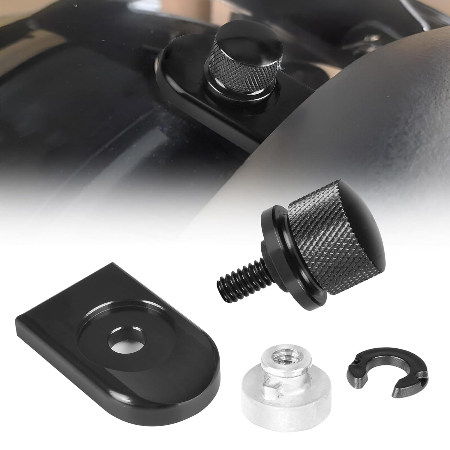 Screw Seat Bolt with Knob Cover Tab Compatible for Harley Davidson Touring 1996-2024 Black 3 image number 1