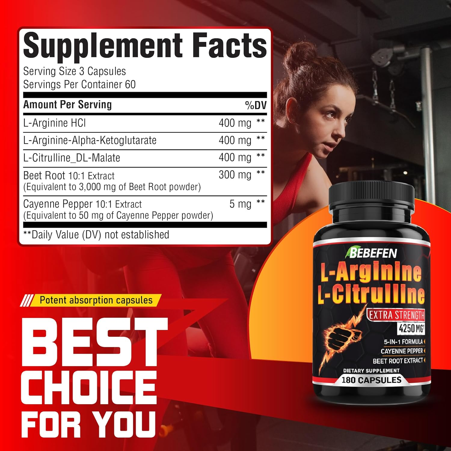L-Arginine L-Citrulline Supplement 4250Mg with Beet Root - 180 Capsules image number 6