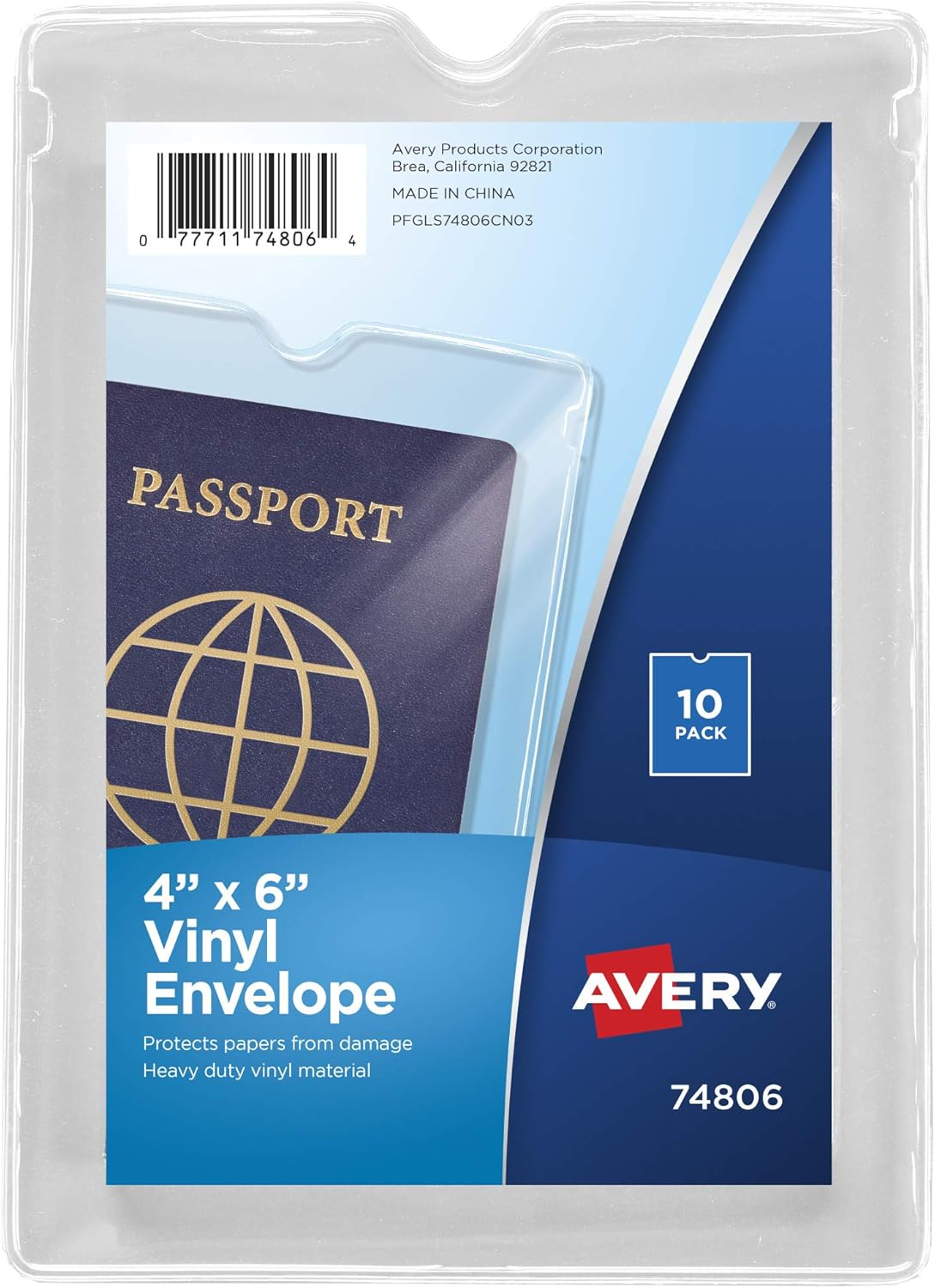Avery 74806 Top-Load Clear Vinyl Envelopes W/Thumb Notch, 4 X 6, Clear (Pack of 10)