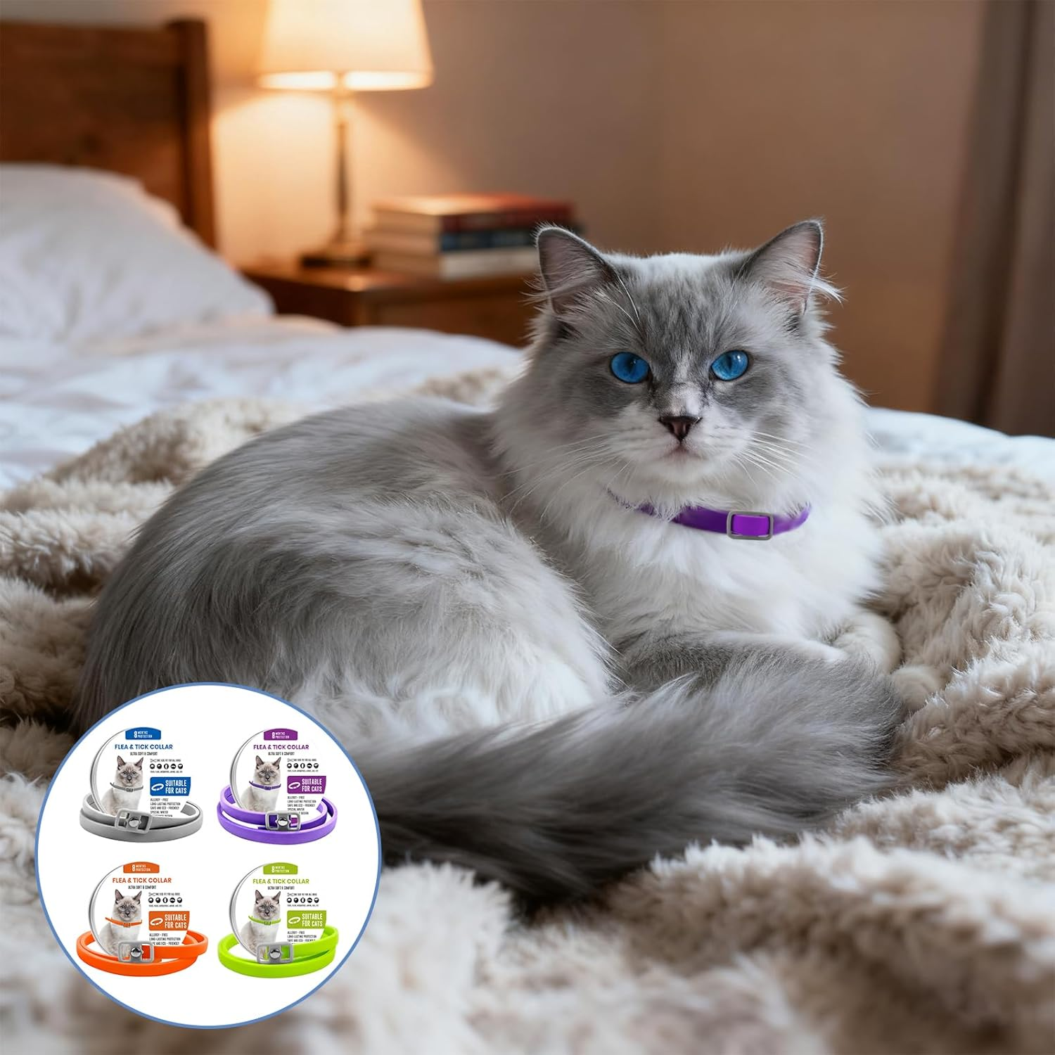 4Pcs Flea Treatment Collar for Cats, Effectively Prevent Flea and Tick Adjustable Silicone Suitable for All Cats, Waterproof and Safe image number 2