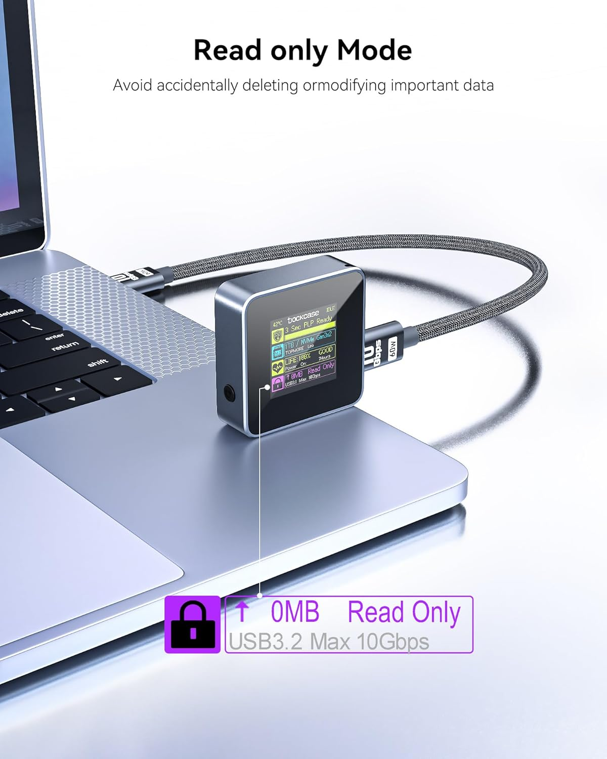 DOCKCASE Pocket M.2 Nvme SSD Enclosure,Support 3S PLP Prevents Write Data Loss,Usb 3.2 Gen 2 Type-C (10 Gbps), Fits Nvme Pcie, Exclusive to Size 2230,Support M-Key B+M Key UASP&hellip; (Grey)