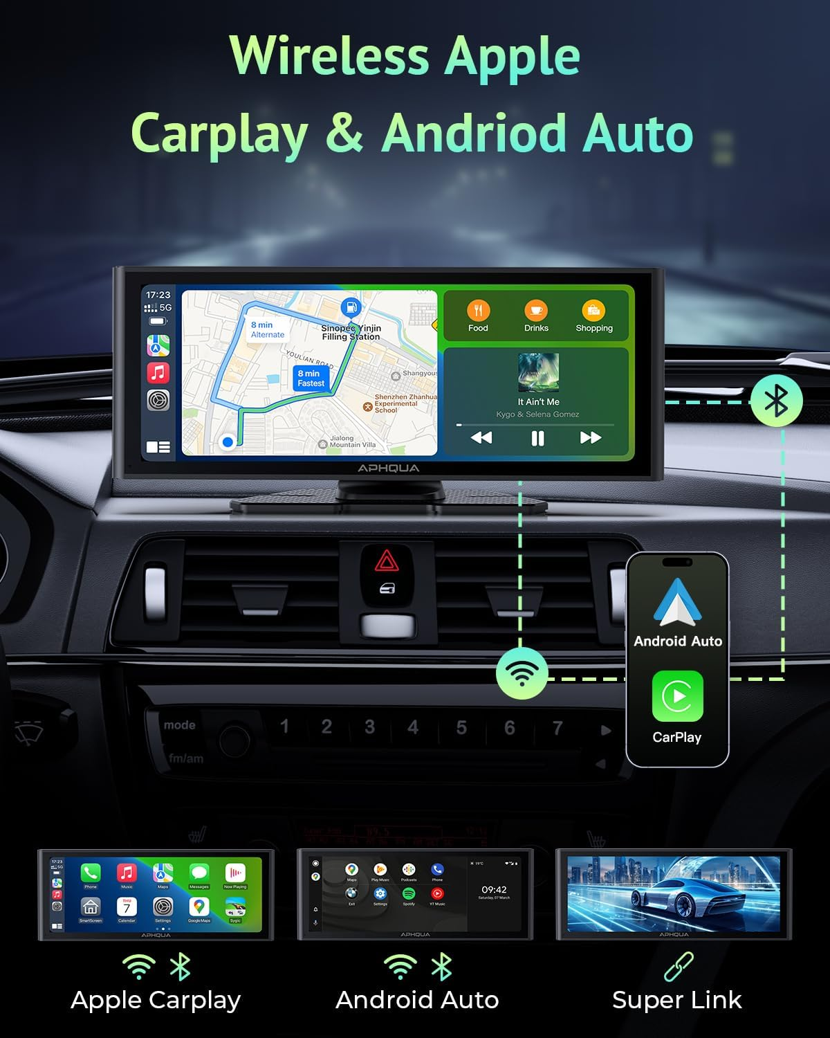 Portable Apple Carplay Screen for Car, 9.26" Wireless Apple Carplay & Android Auto,4K Dash Cam,1080P Backup Camera Dvr,Car Audio Receivers GPS Navigation Mirror Link, Bluetooth,Fm, Siri image number 3