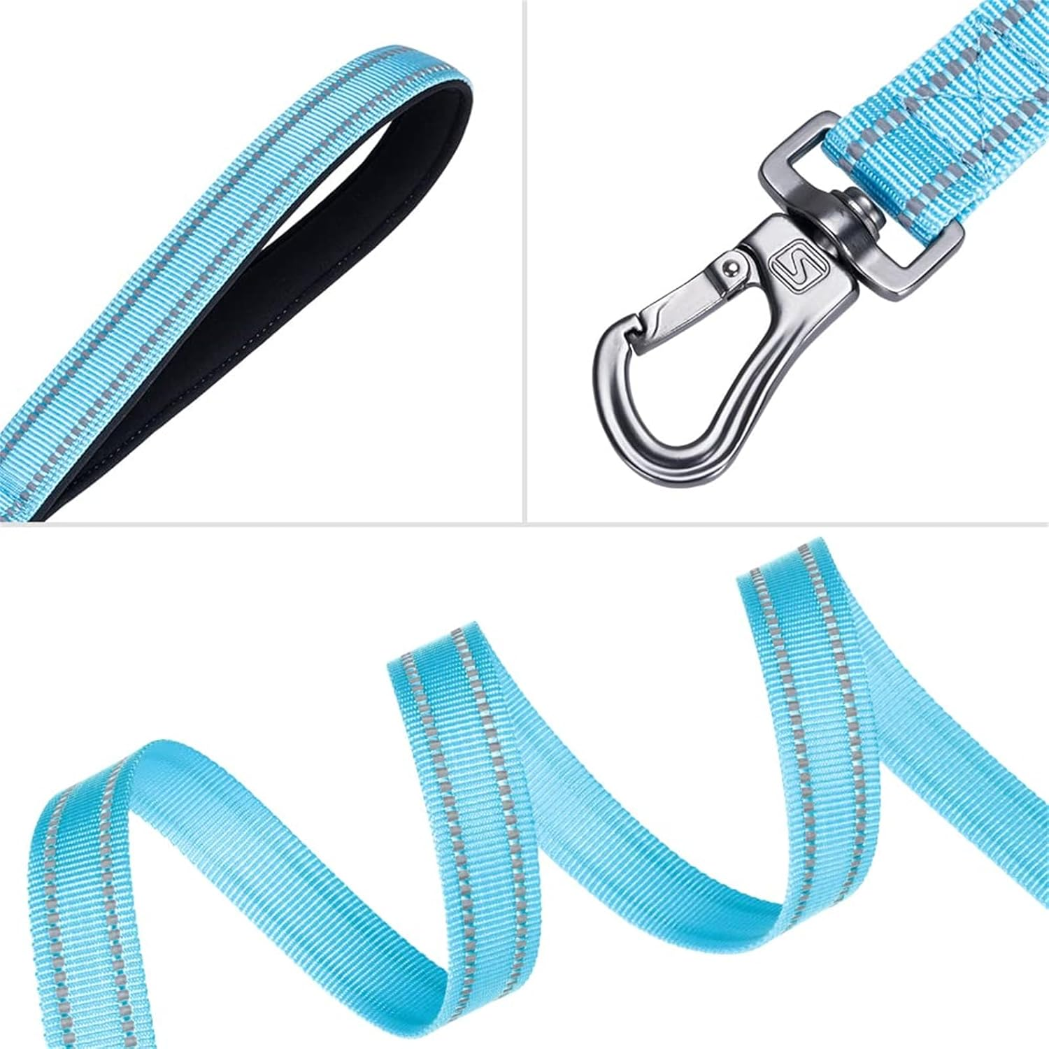 EXCELLENT ELITE SPANKER Reflective Strong Nylon Dog Training Leash Rope 4 Feet Long with Handle for Small and Medium Dogs(Light Blue, 4.3Ft X 1 In.)