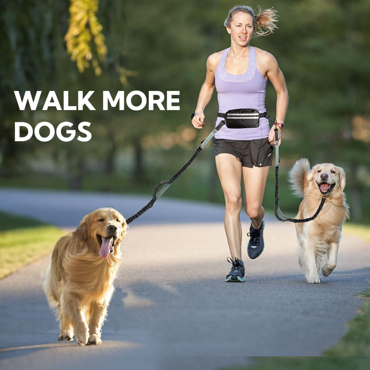 Hands Free Dog Leash with Pouch, Double Leash for Two Dogs, Retractable Bungee with Double Padded Handles, Dog Waist Leash for Dog Walking, Running Leash for Dogs, Dog Walking Accessories image number 6