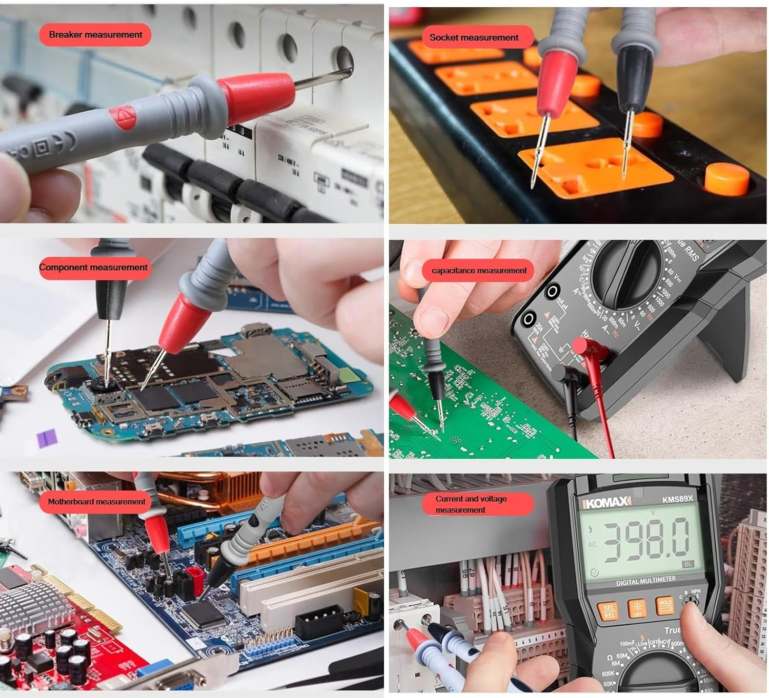 Leanockesa Multimeter, Precision Sharp Lead 1000V 20A Digital Multi Meter Clamp Tester Probe Test Probes Leads, Test Extension, Multimeter Accessories image number 3