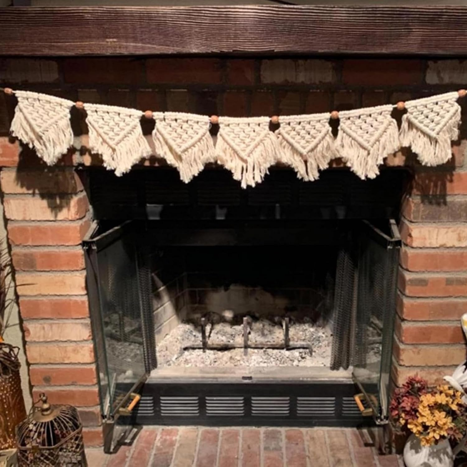 Macrame Wall Decor - Room Decoration Tapestry,Bohemian Handmade Wall Art Tapestry,Macrame Garland Banner with Wood Beads,Home Wall Art Decoration for Apartment,Living Room,Bedroom,Balcony image number 4