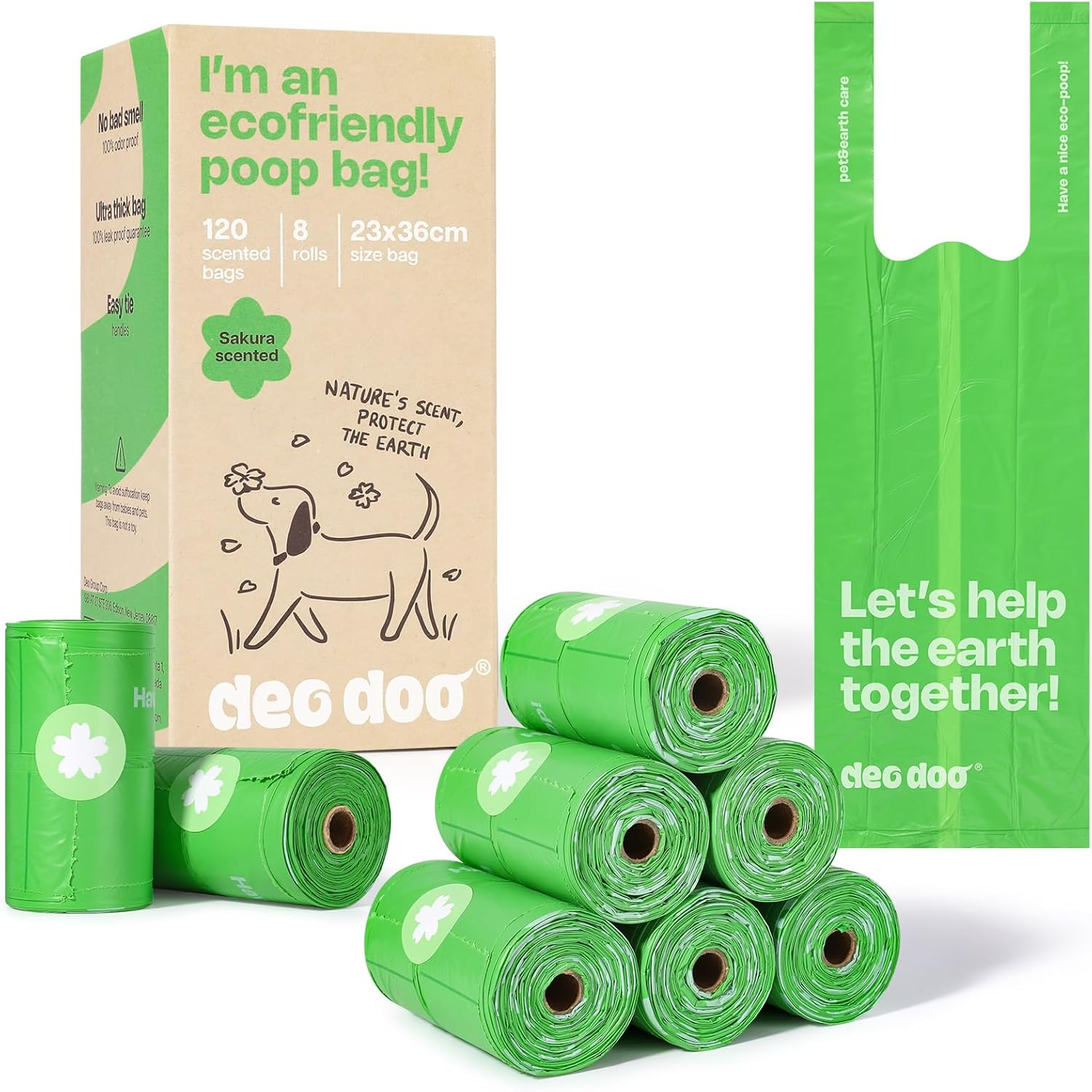 Dog Poop Bags with Handles Sakura Scented 120 Counts 8 Rolls Leak Proof and Extra Thick Waste Bags Refill Rolls for Small Medium Large Dogs and Cats image number 4