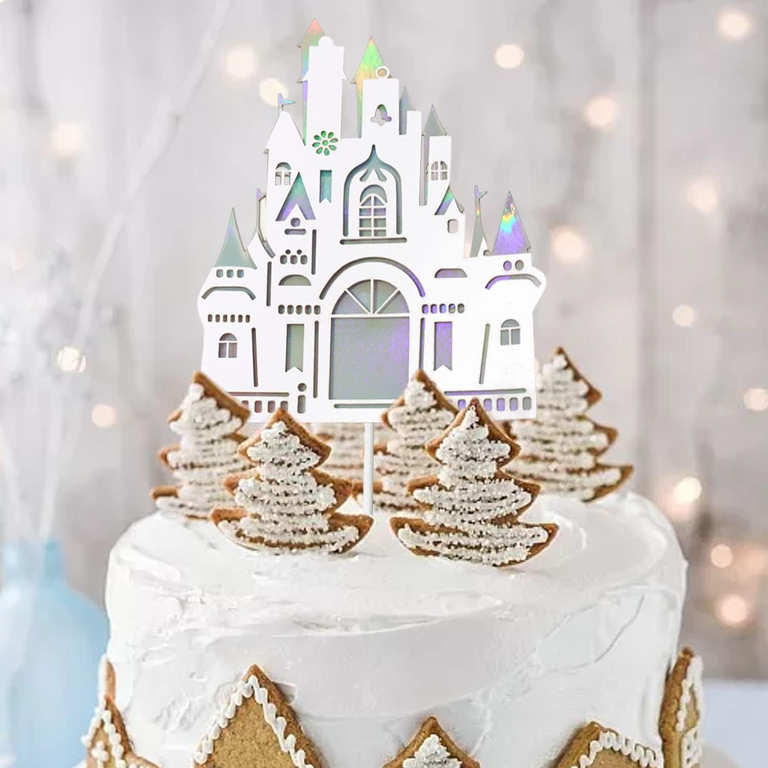 Honbay 10PCS Double Layer Paper Castle Cake Toppers Birthday Party Decoration for Anniversary Wedding Birthday Prince Theme Party image number 1