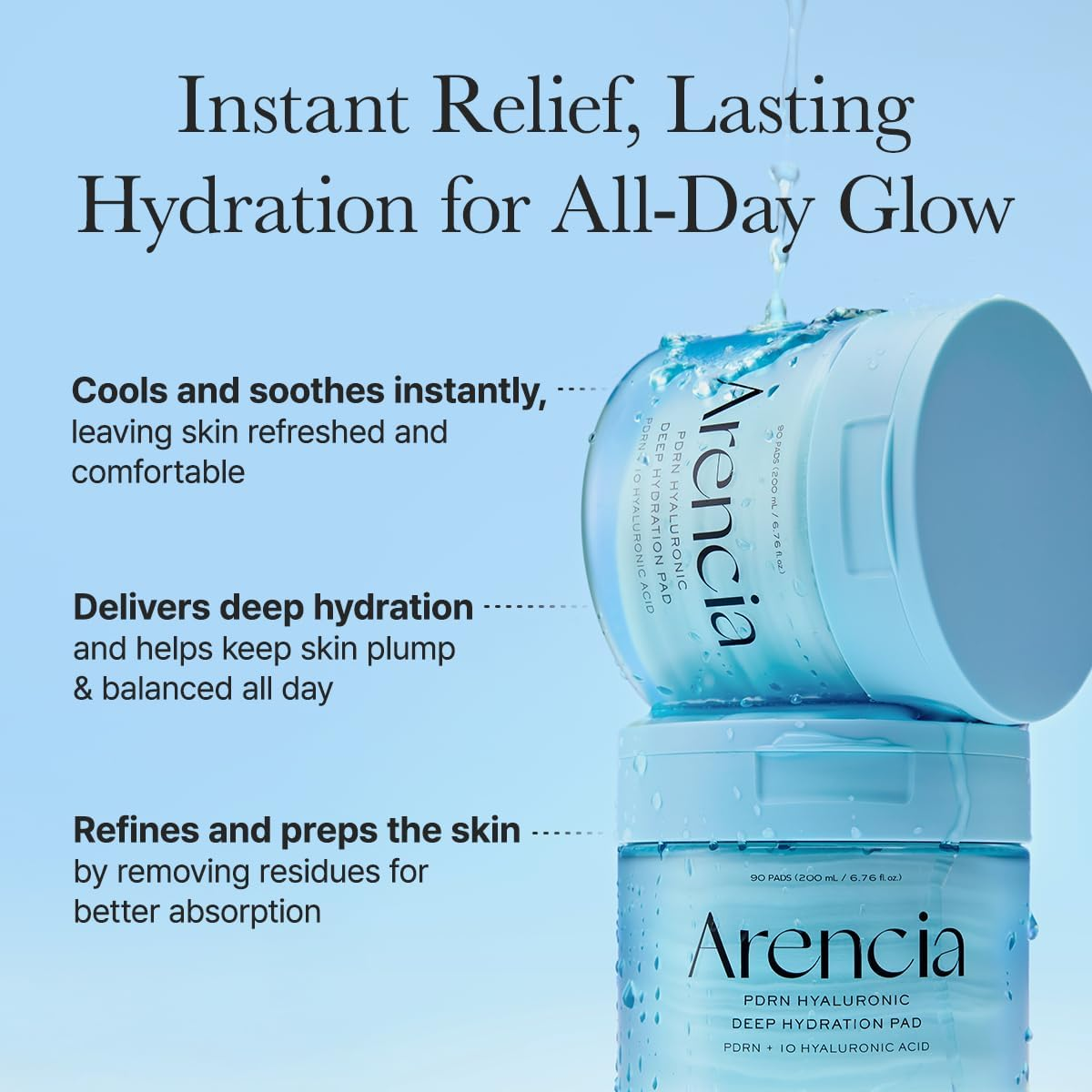 Arencia PDRN Hyaluronic Deep Hydration Toner Pads, 90 Count, 6.76 Fl. Oz, with 10 Types of Hyaluronic Acid for All Skin Types image number 1