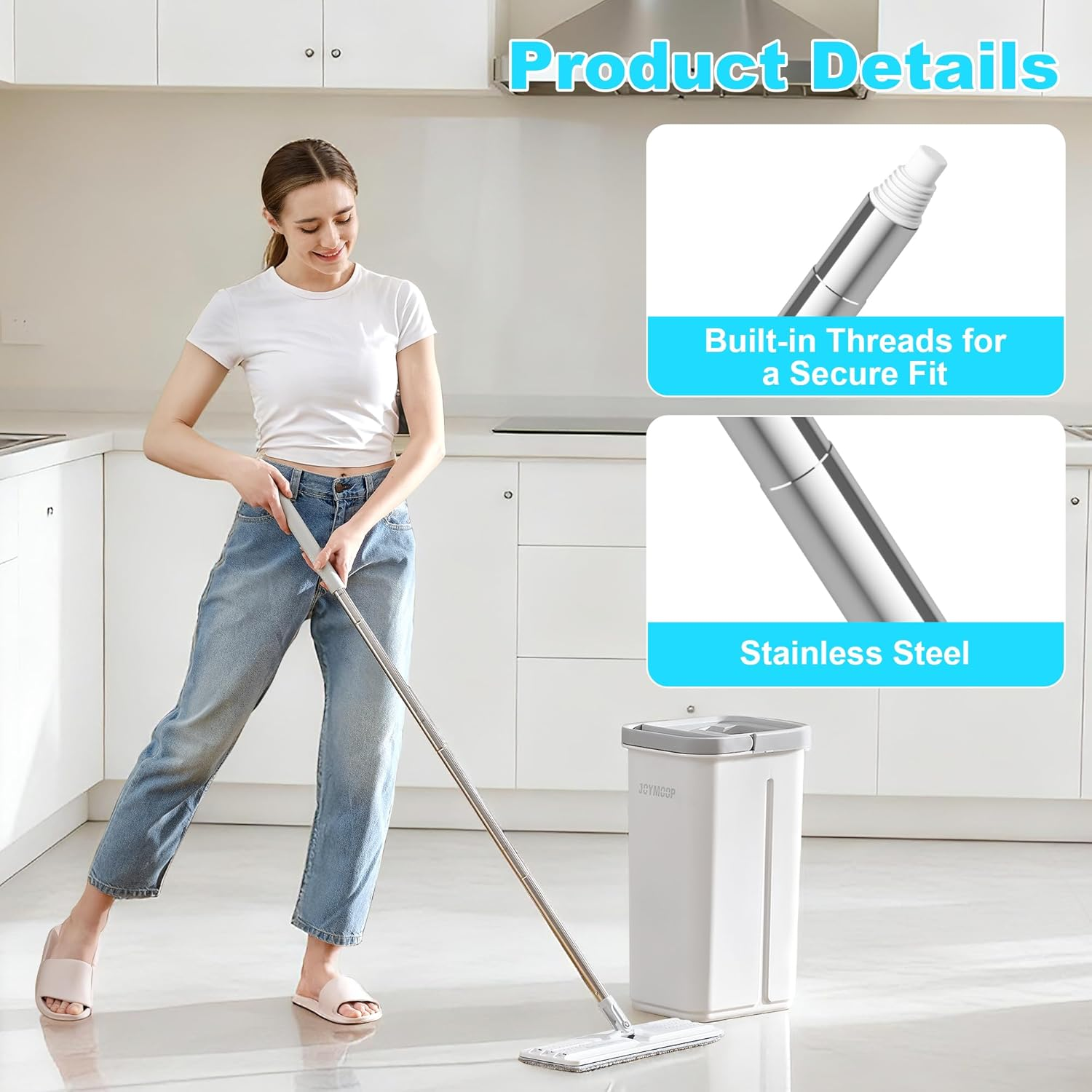 JOYMOOP Mop Handle Extension Rods, for Extending Flat Mop, Adjustable Steel Mop Handle Rods, 2 Pack image number 5