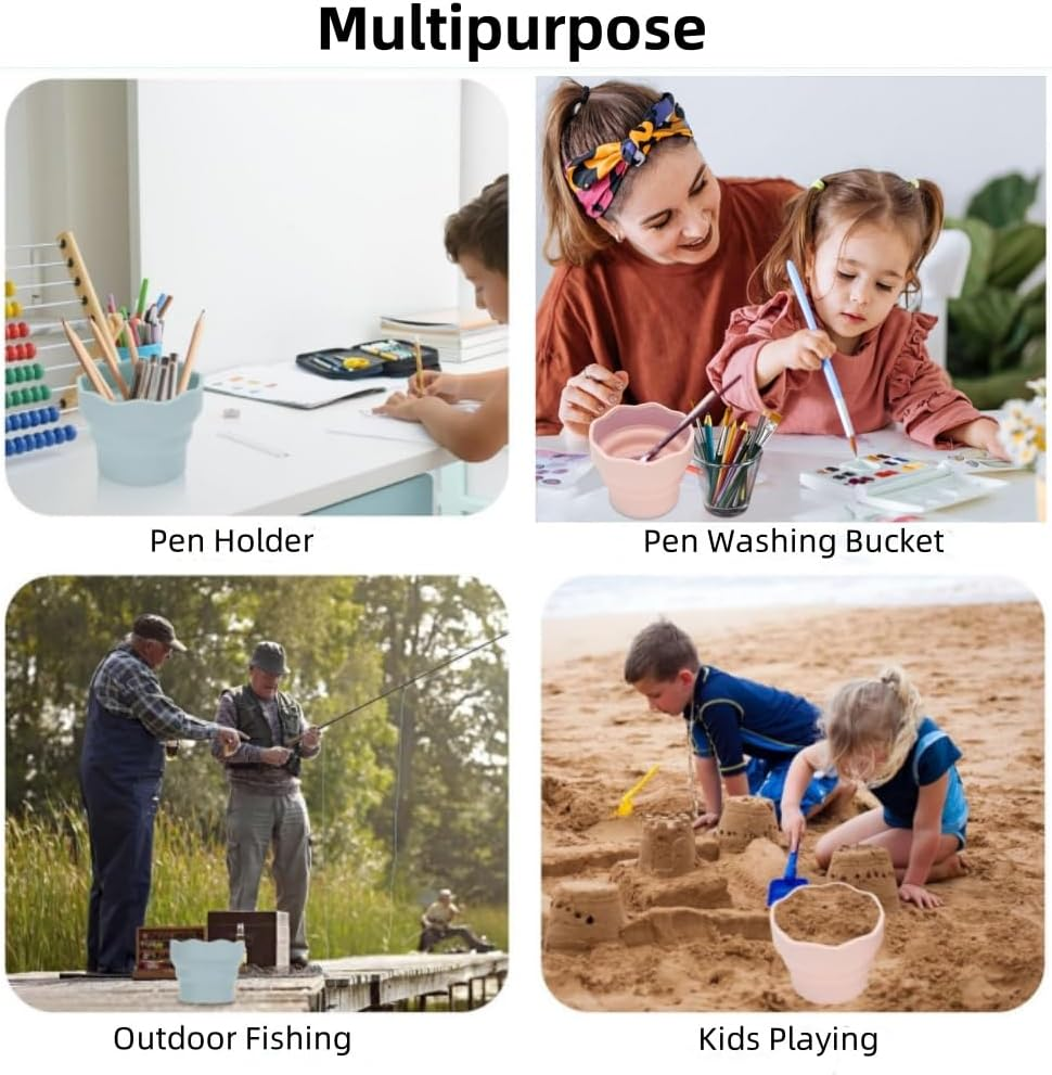 2PCS Collapsible Paint Brush Cleaner Cup,Silicone Handy Paint Cups for Painting Portable Silicone Washing Bucket Brush Holder Cleaner for Watercolor Oil Painting image number 4