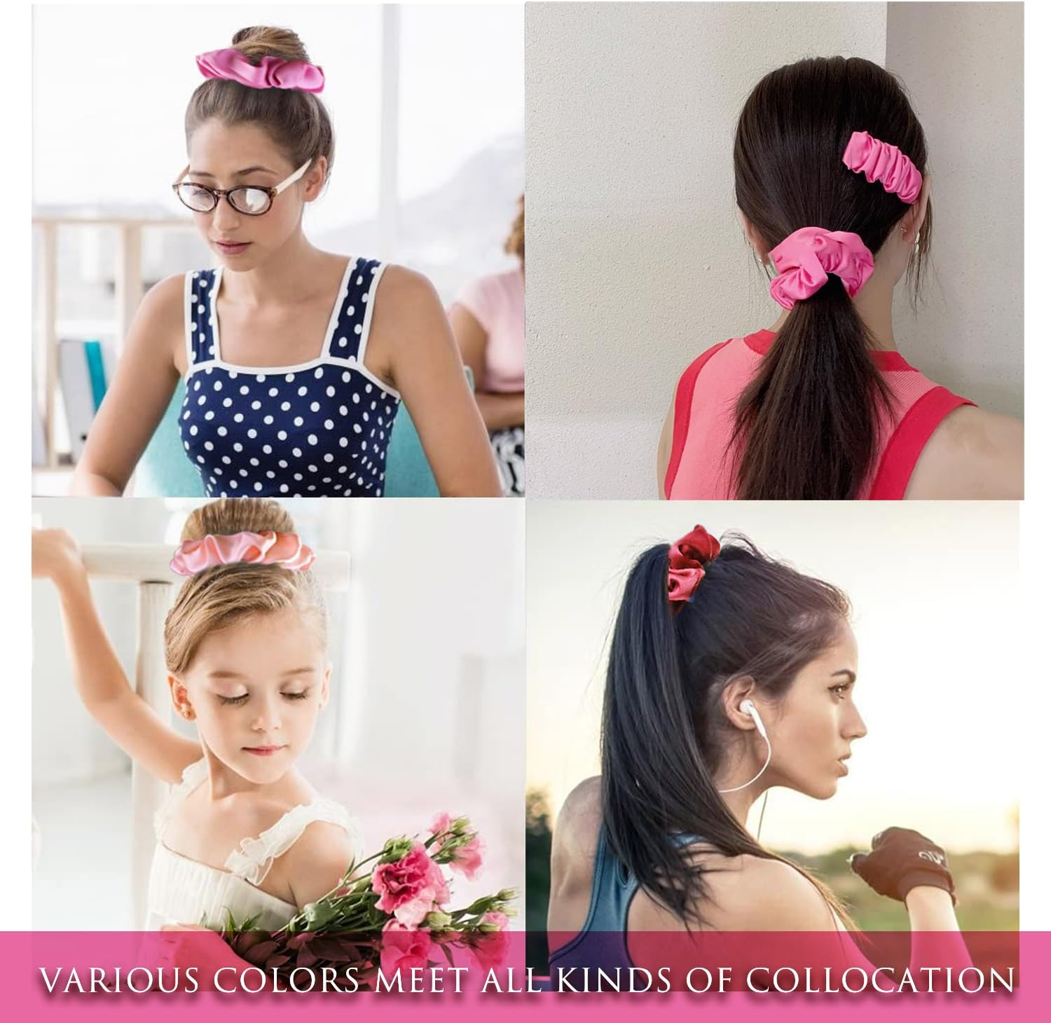 12 Pcs Pink Satin Silk Scrunchies Set Blush Hair Ties Soft Elastic Ponytail Holders Hair Bands for Women Girls Gentle Hair Accessories image number 6