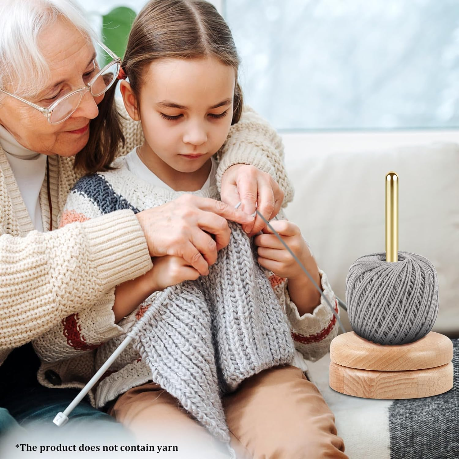 Wooden Yarn Holder Yarn Spindle Dispenser Stable Beech Wood Yarn Skein Spinner Rotatable Revolving Yarn Ball Stand Yarn Ball Holder Dispenser for Crocheting Knitting Yarn image number 1