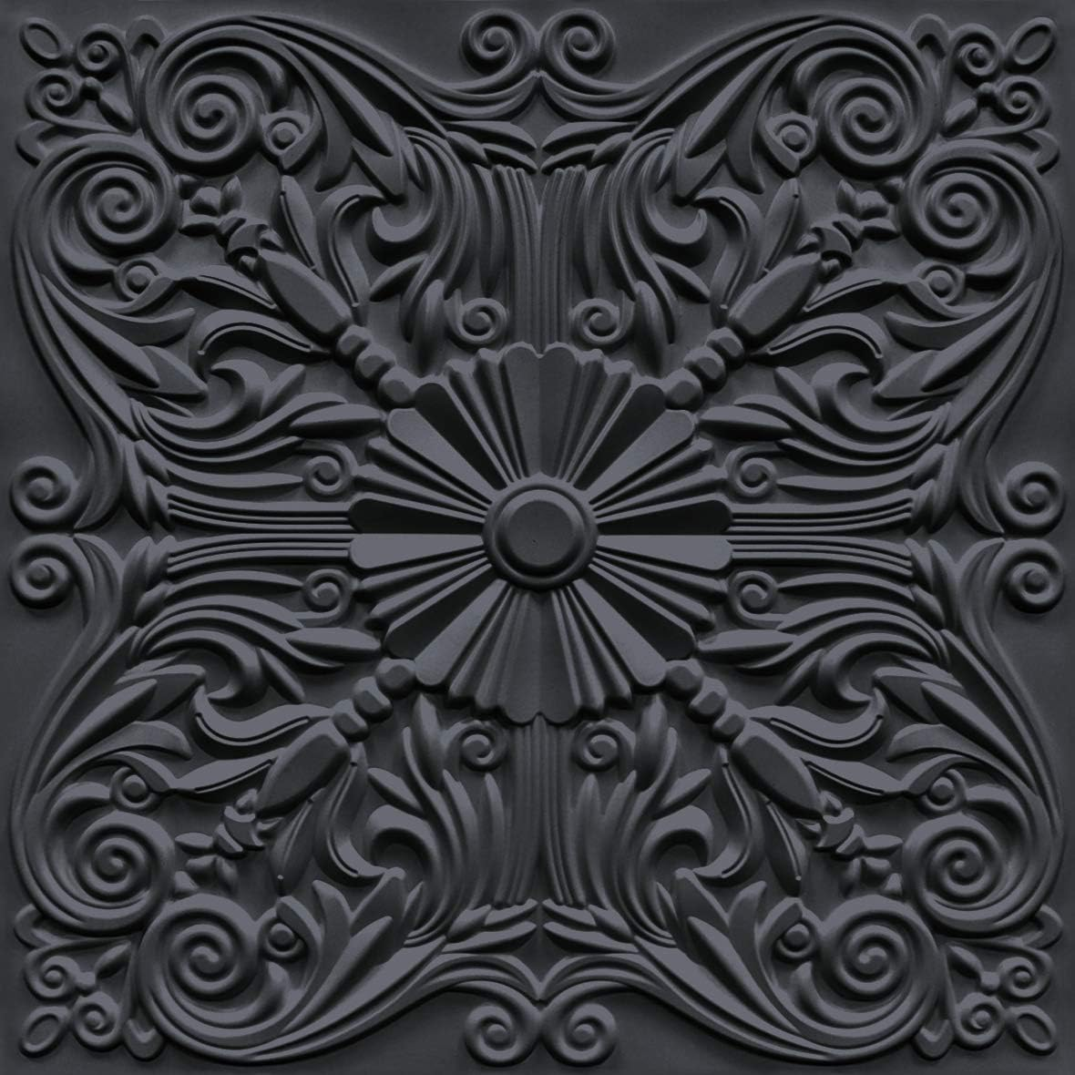Art3D PVC Drop Ceiling Tiles, Easy Glue-Up Panels for Ceilng, Wall Decoration, 60X60 CM, 12 Pcs, Black