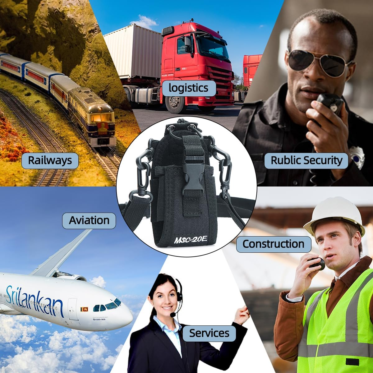 2Pack MSC-20E Two Way Radio Nylon Pouch Case Handsfree Holder for Baofeng UV-5R UV-9R plus UV-S9 plus Motorola GP340 GP328 GP68 GP88 image number 3