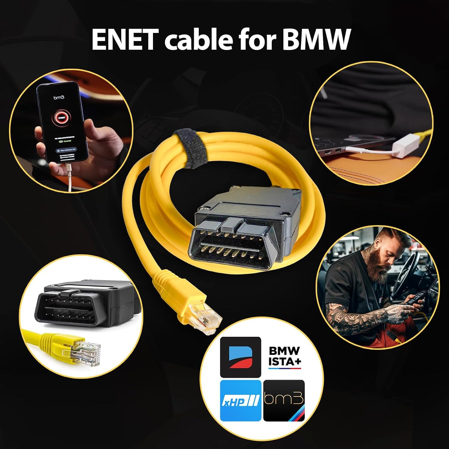 ENET OBD2 Adapter, ENET Cable Interface Cable OBD2 78.7In, Ethernet Connector Tools for BMW F-Series Coding Diagnostics image number 6