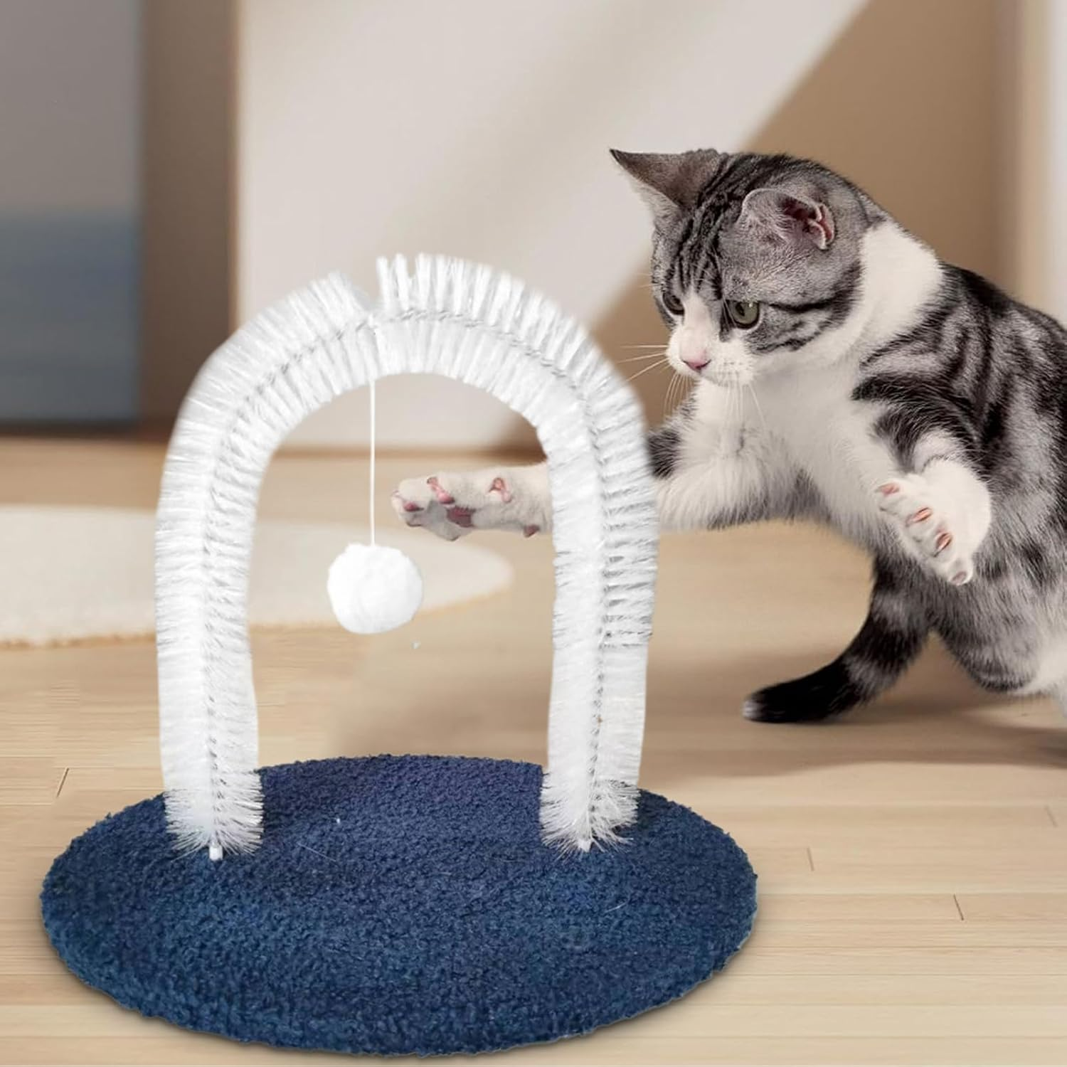 Cat Self Groomer, Cat Massage Brush Grooming Arch, Shedding Tool Hair Remover Brush with Scratching Pad, Non-Slip Massage Toy for Furniture Protection - Dark Coffee image number 7