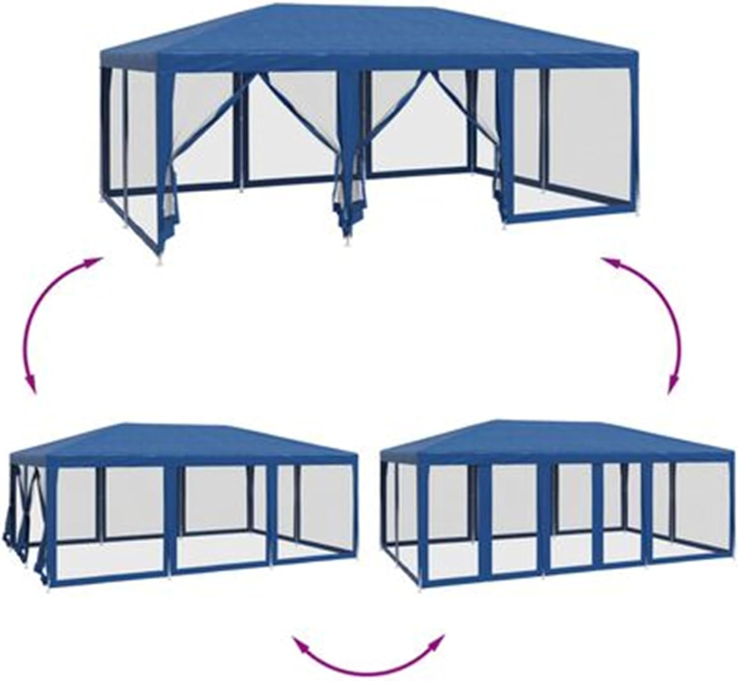 6X4M Marquee Gazebo, Camping Tent Wedding Gazebos Garden Shed 10 Mesh Sidewalls Outdoor Party Canopy Water Resistant and UV Patio Carport Car, Blue image number 1