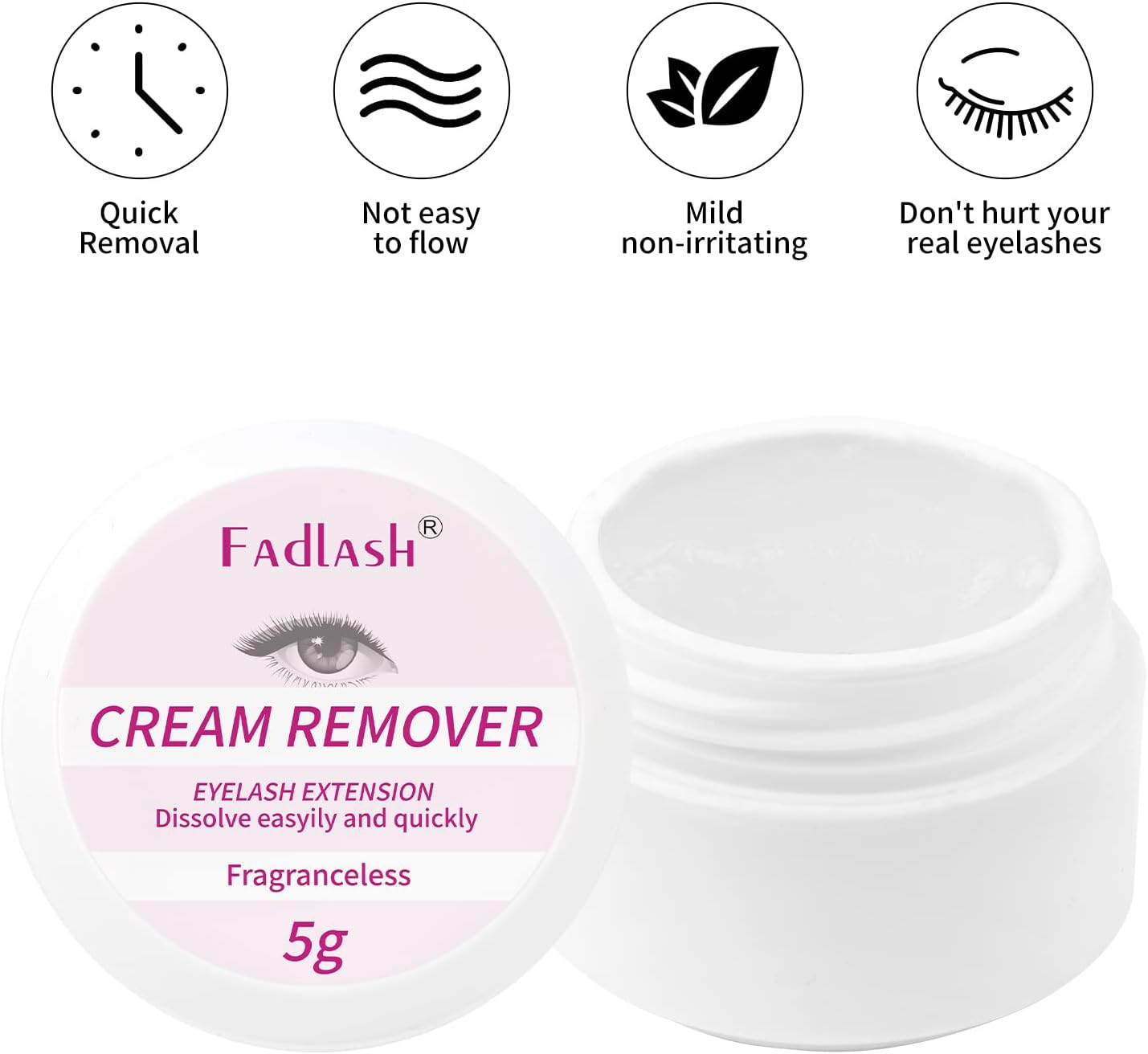Lash Extension Remover 5G Cream Lash Remover Sensitive Skin Lash Glue Remover Quickly and Low Irritation Lash Remover Eyelash Glue Remover for Salon Lash Glue Remover by FADLASH (Tasteless) image number 4