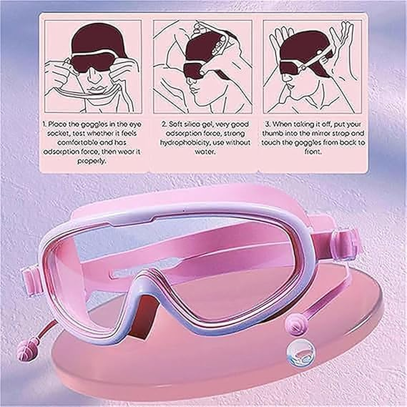 Kids Swim Goggles, Swim Goggles Large Frame, Swimming Glasses for Children, Anti-Fog, Watertight, Soft Silicone Frame and Strap Blue image number 1