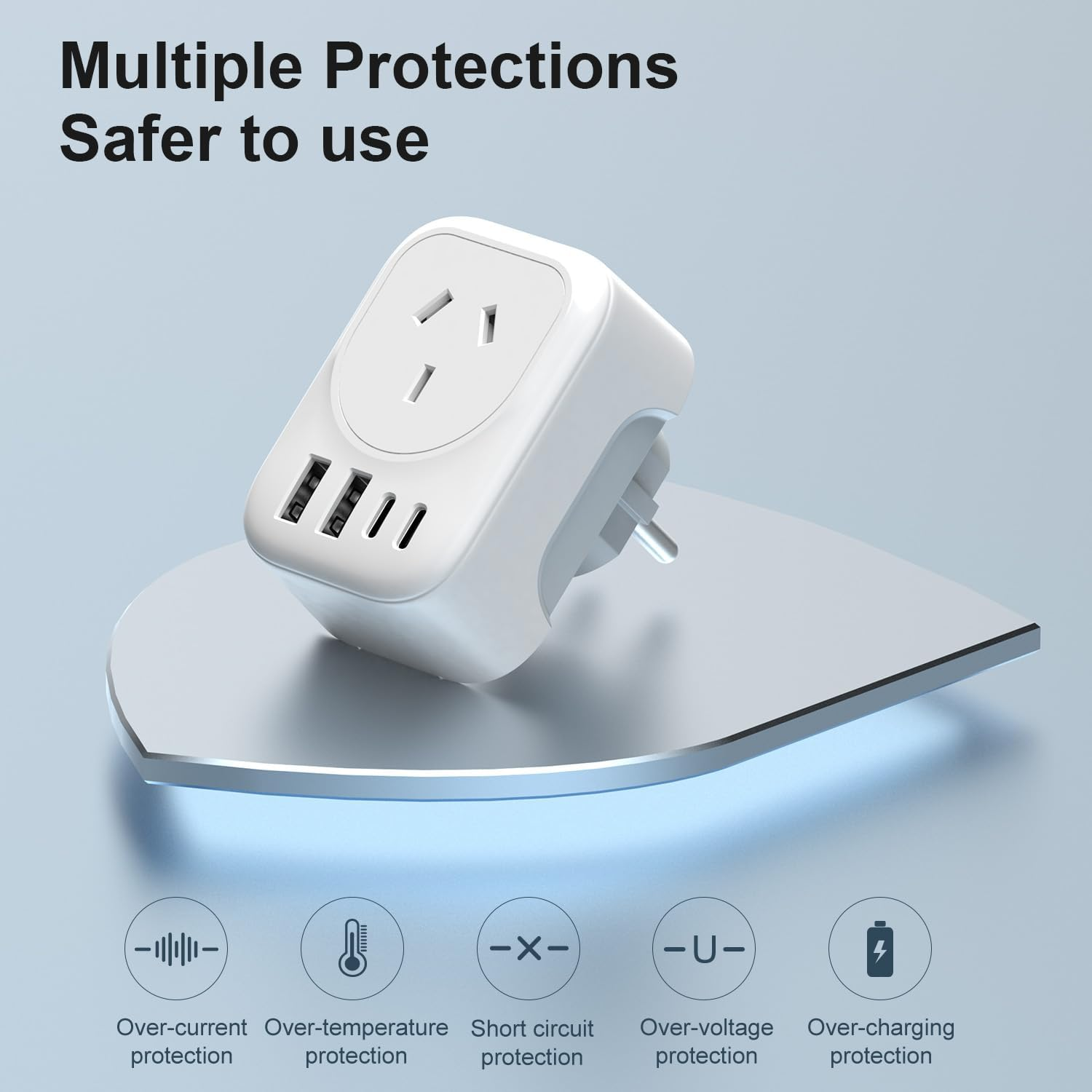 RXSQUL AU to EU Travel Adapter, Australia to European Travel Plug Adaptor, Europe Ground Outlet with Type E/F Plug and 4Xusb for AUS to Bali Germany Spain France Greece Netherlands Turkey image number 1