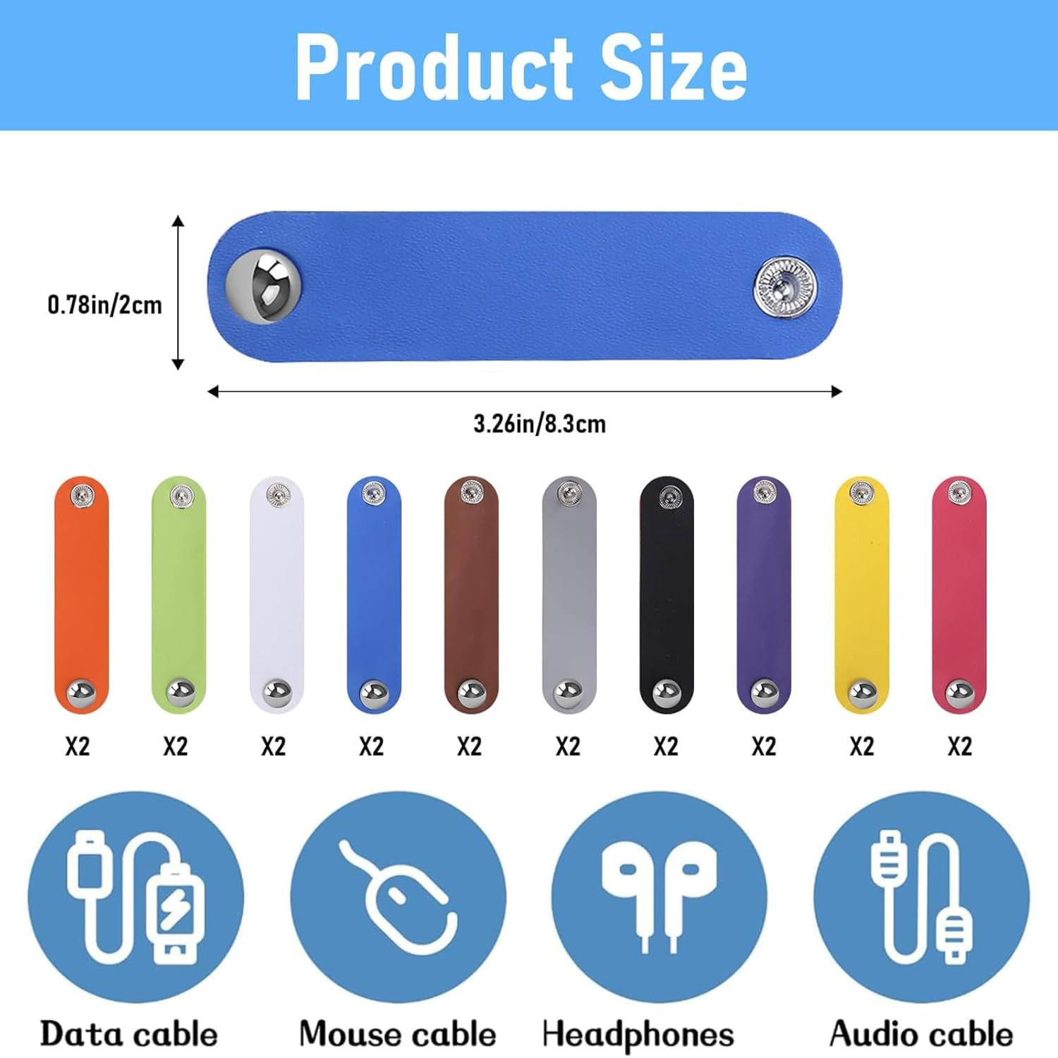 20 Pcs Leather Cord Organizer, Phone Cord Organizer Reusable Straps Clips Wire Ties for Cable Straps, Data Holder Earphone Cable (Colorful) ﻿ image number 3