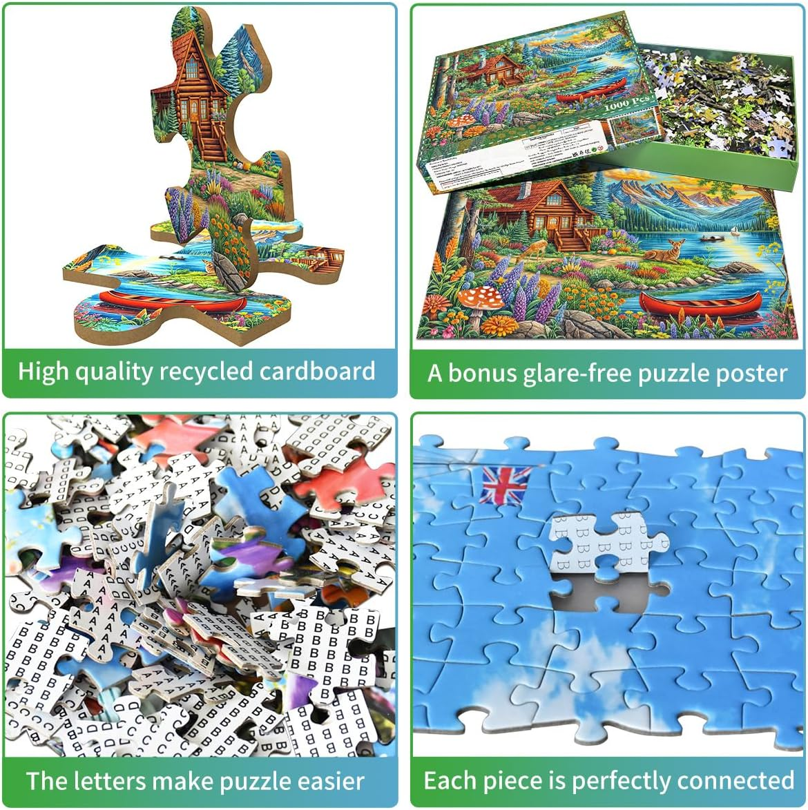 Jigsaw Puzzles for Adults 1000 Pieces, Interlock Perfectly Letter on Back No Dust, Home Decor Birthday Gift Toy for Men Women Elders Seniors, 1:1 Poster -Beautiful Valley image number 4