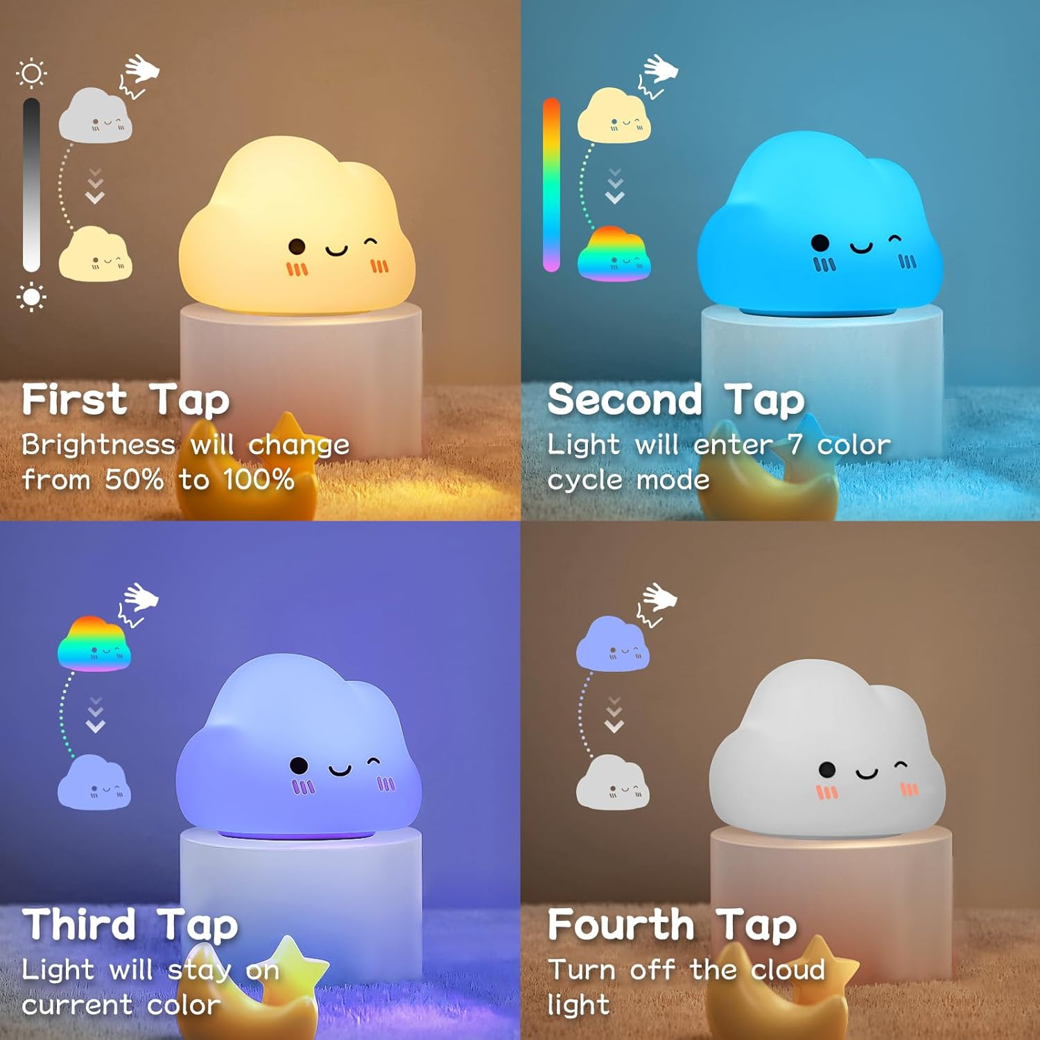 Diboniur Night Light Children'S Night Light Baby, 7 Colours 5 Brightness Baby Nursing Light, Night Light Dimmable Kawaii Silicone Night Lamp Children'S Room, Touch Control, Portable and Rechargeable image number 1