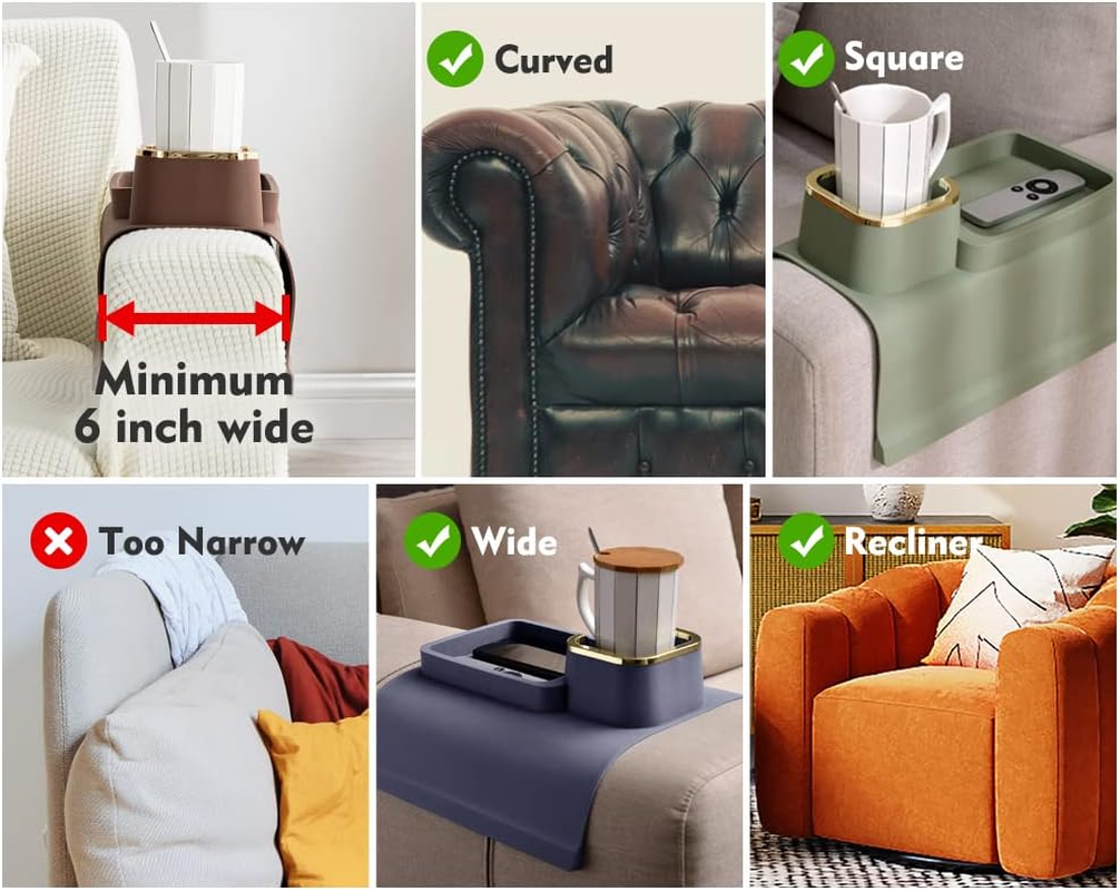 Couch Cup Holder Tray, Elimiko Silicone Anti-Spill and Anti-Slip Couch Drink Holder, Strong and Weighted Phone/Remote/Snacks Sofa Cup Holder, Gifts for Mom, Dad, Husband, Grandma (Purplish Blue) image number 6