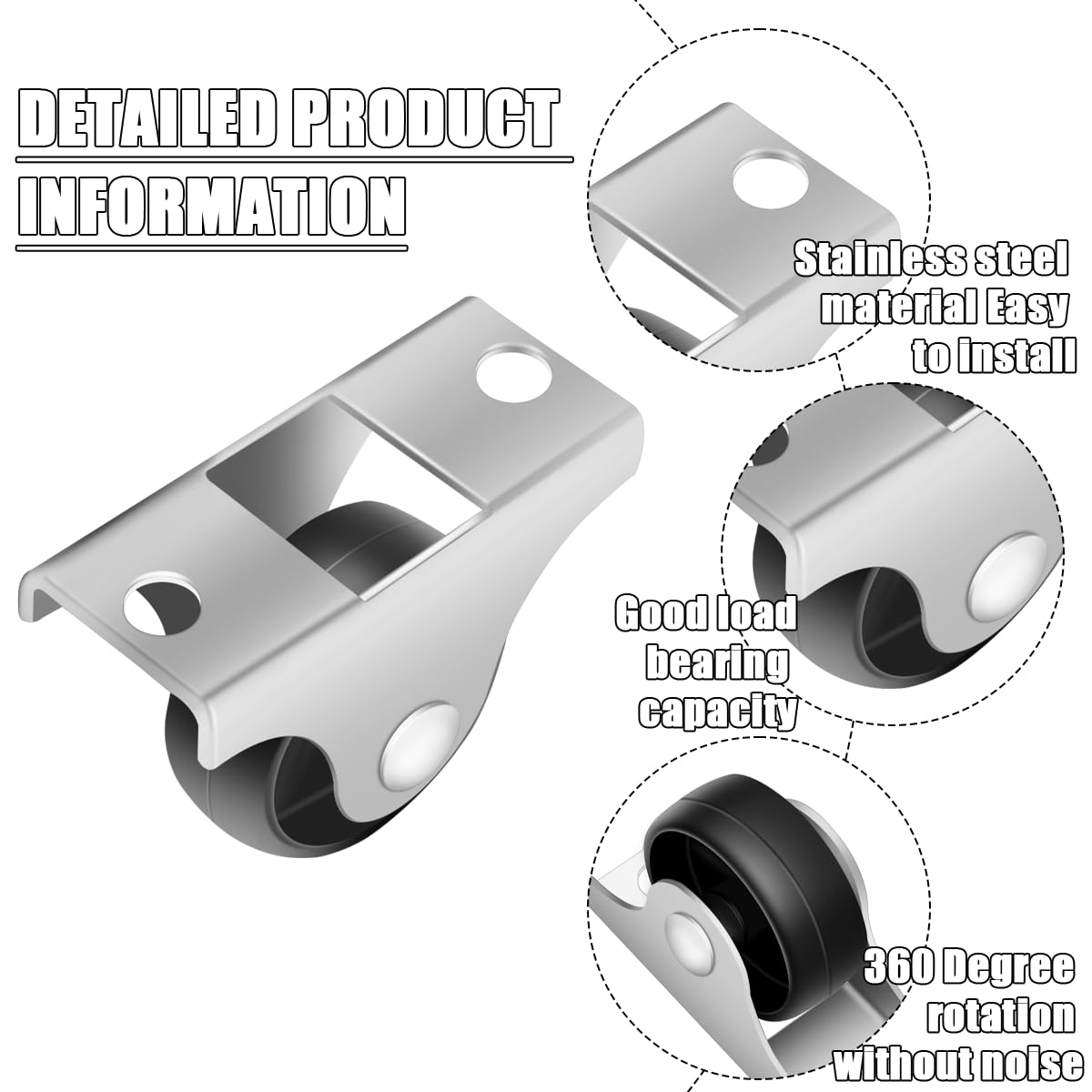 WELANE Mini Caster Wheels, 8 PCS Small Silent Fixed Caster Wheels for Furniture, Small Appliances, Storage Crate -Non Swivel image number 5