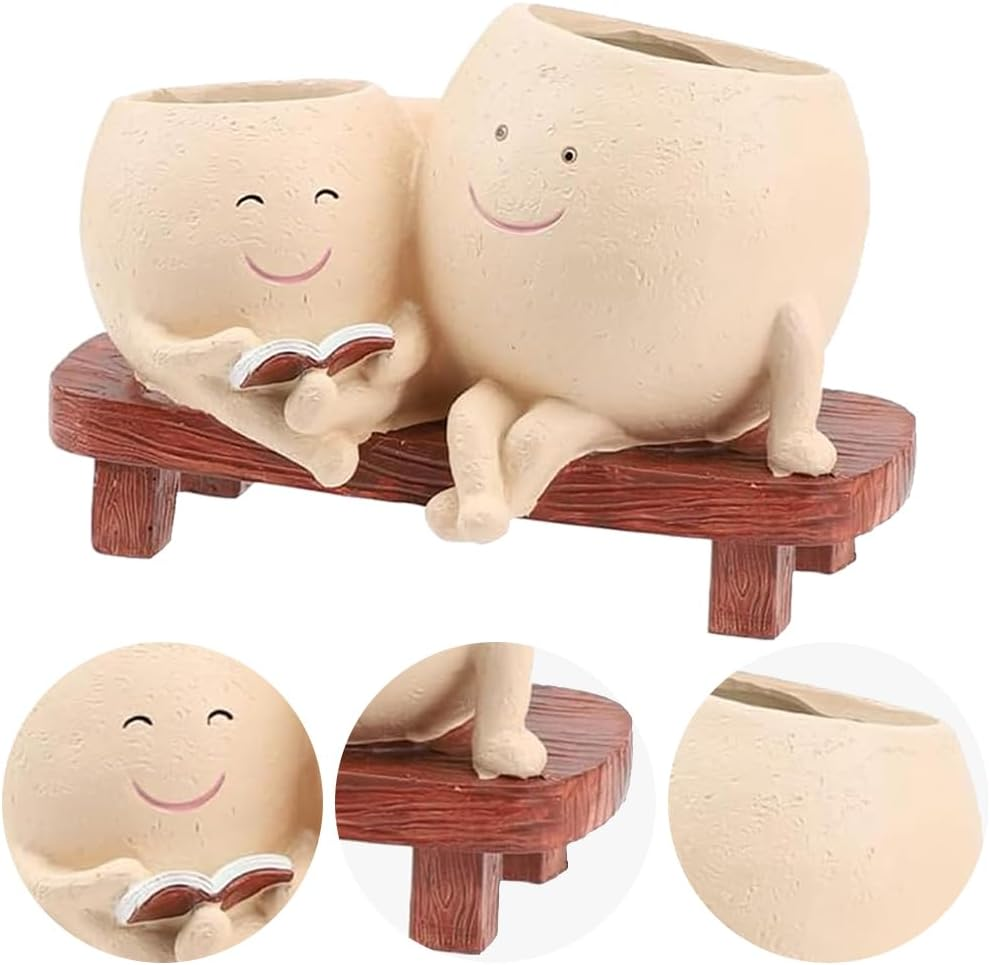 Smiley Face Planter,Cute Flower Planter,Face Planter Pots,Desk Ornament Flower Pot,Resin Flower Pot,For Mother&rsquo;S Day,Birthday,Appreciation and Christmas with Drainage Hole image number 5