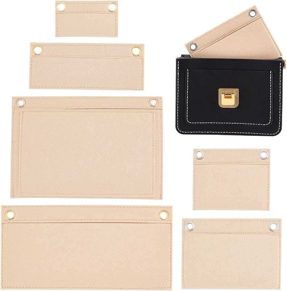 WADORN 6 Sizes Purse Conversion Organizer Insert, Felt Handbag Organizer Inner Pocket Wallet Clutch Conversion Kit with Eyelet Pochette Accessory, Black