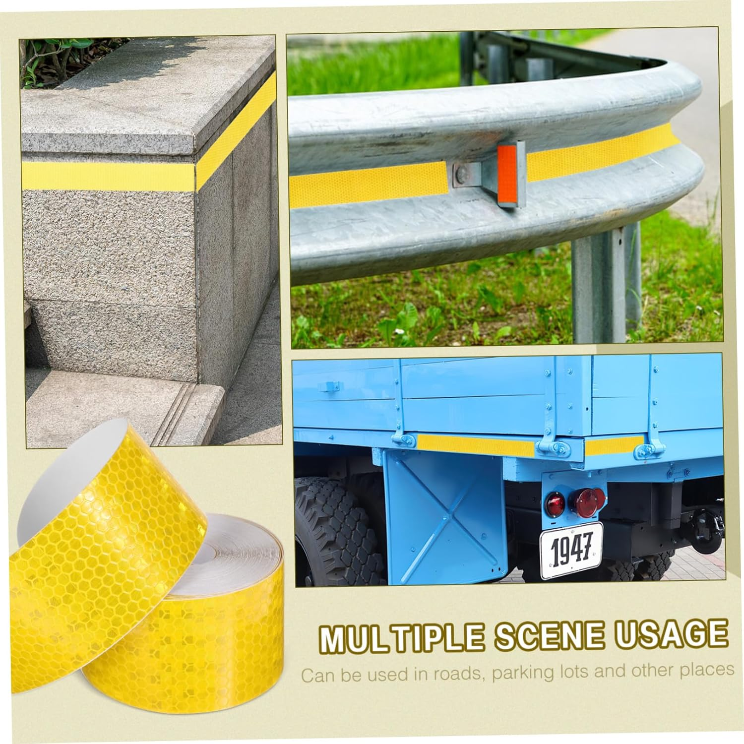 Reflective Tape for Driveways High Visibility Yellow Road Warning Tape Self-Adhesive Safety Strip for Mailbox Fire Hydrants Parking Lots and Construction Sites image number 1