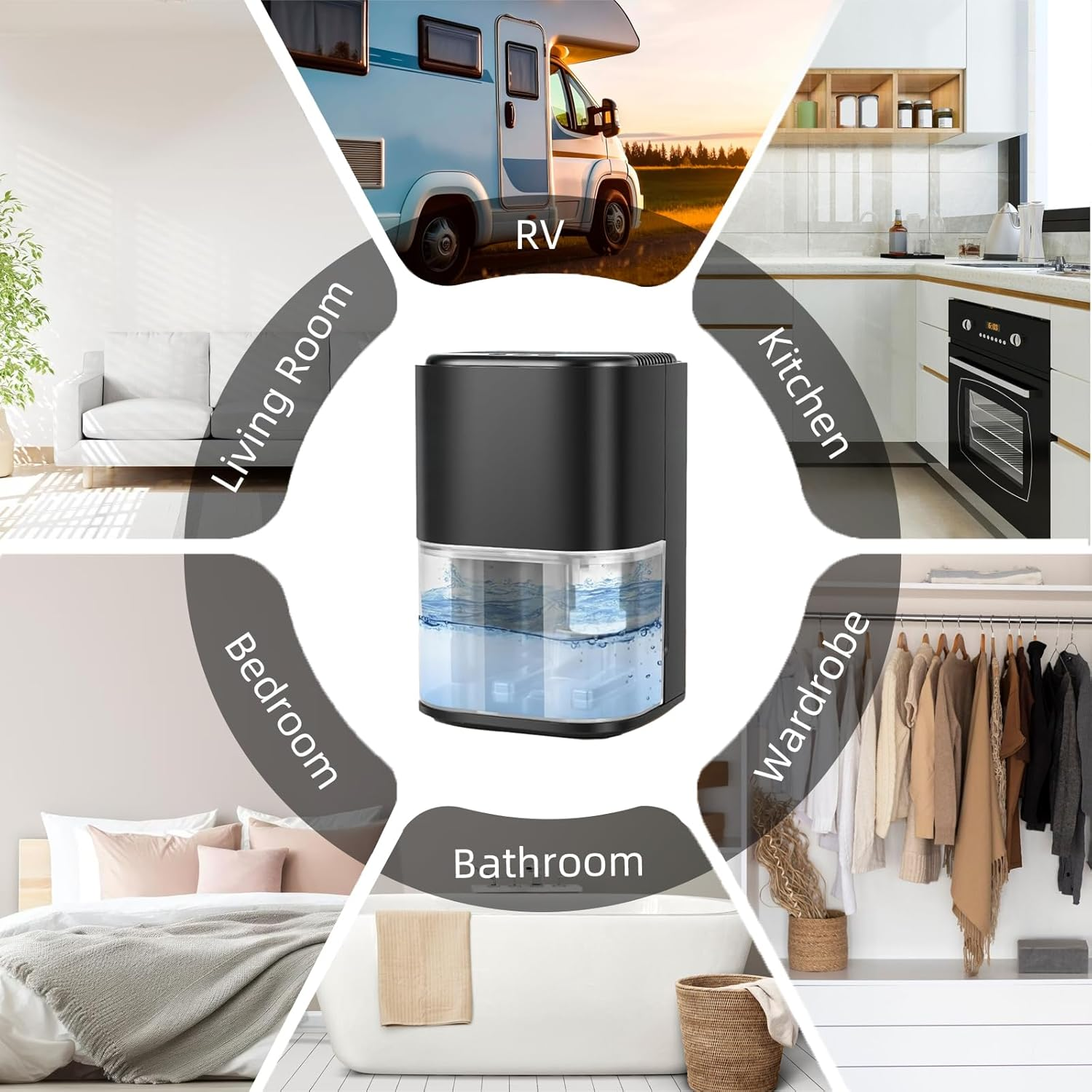 2000ML Dehumidifiers for Home, Air Purifier Dehumidifier for Room Damp with LED Light, Auto Shut Off, Portable and Ultra Quiet for Drying Clothes, Bedroom, Bathroom, Wardrobe - Black (AU PLUG) image number 5