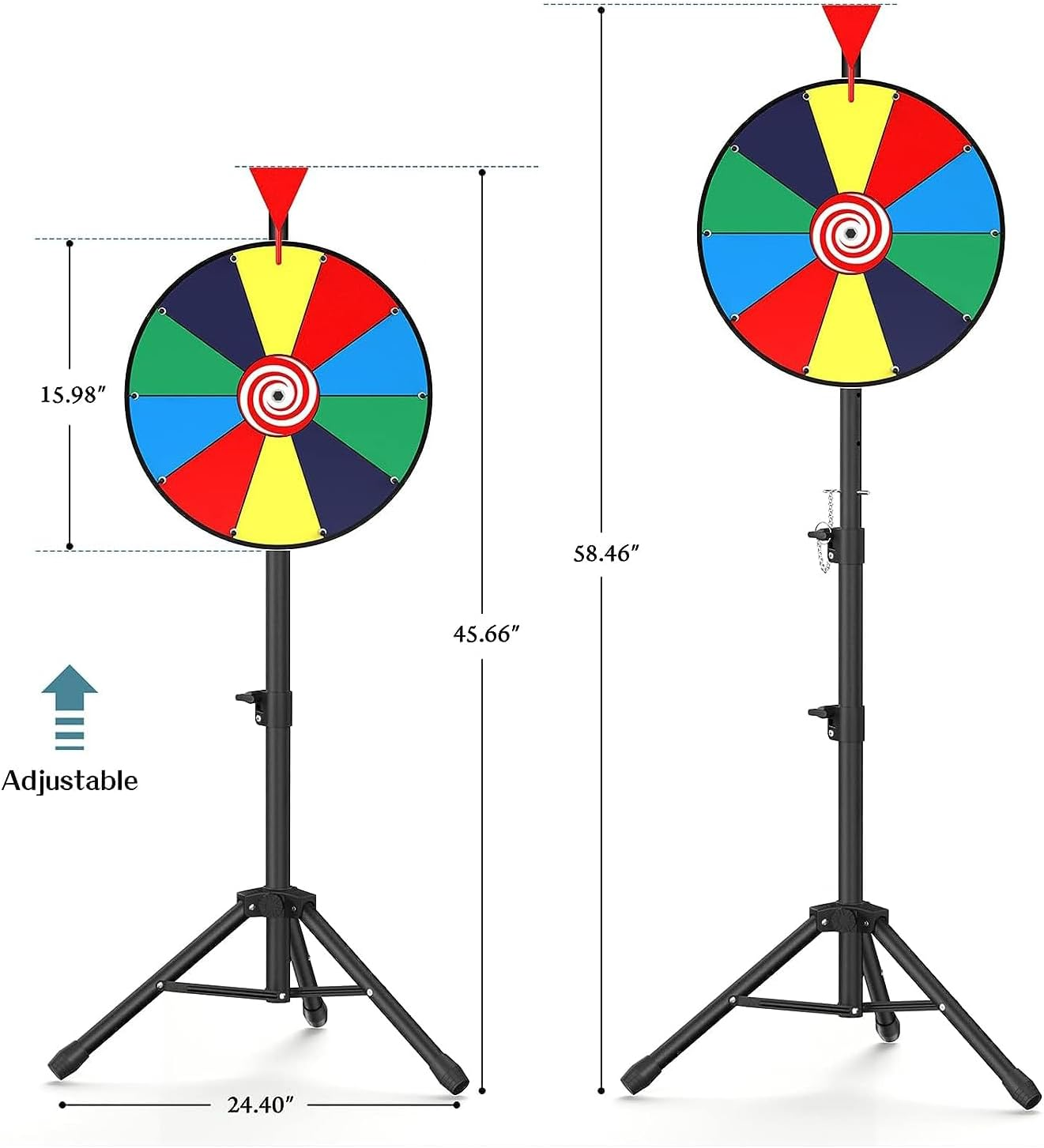 16" Spinning Prize Wheel - 10 Slots Color Roulette Spinner with Adjustable Folding Tripod Floor Stand. Includes Marker and Eraser.Play Fortune Spin Game at Trade Show, Carnival. image number 3