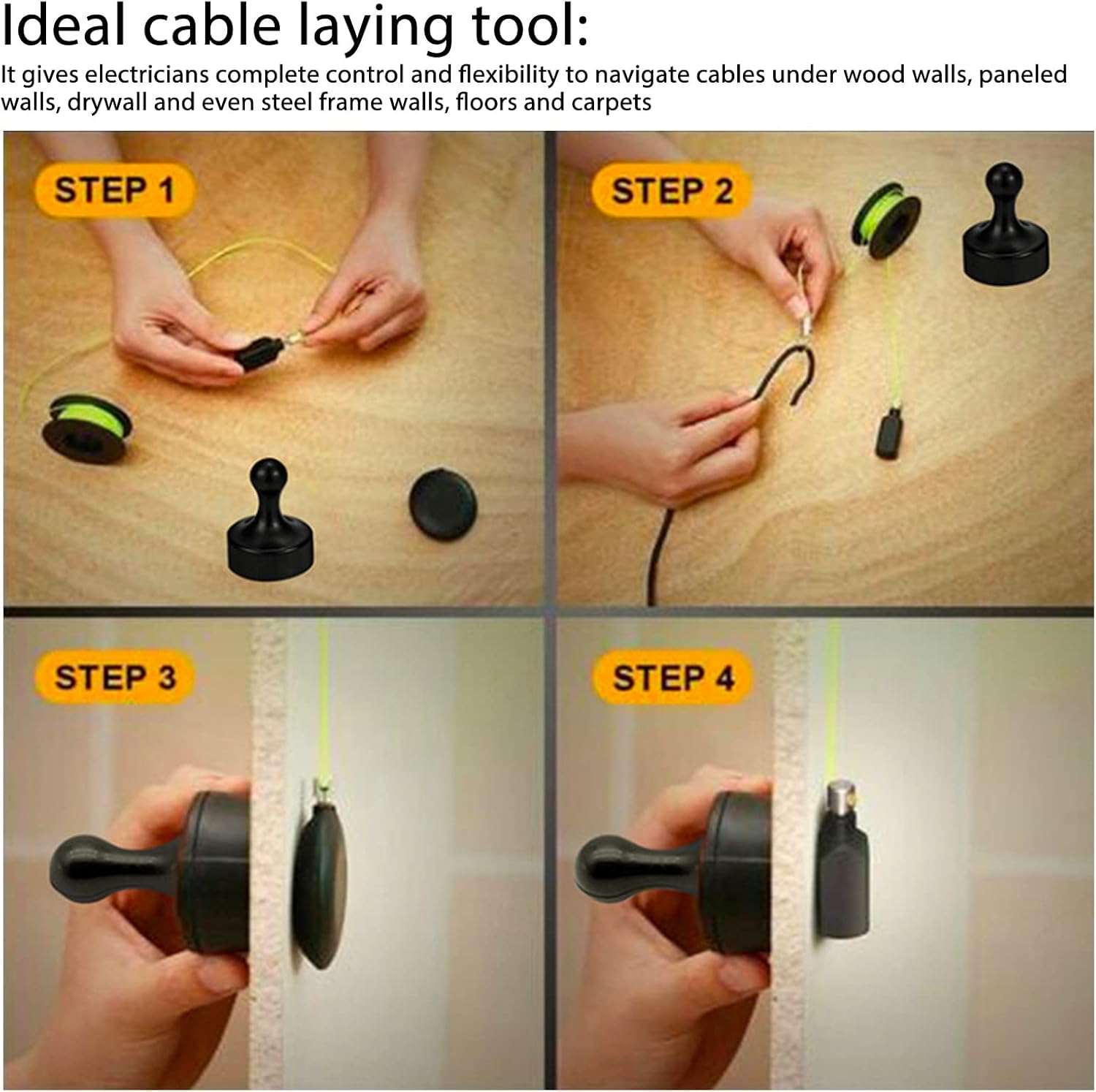 Grcfumo Magnetic Wire Puller, Nylon Wire Routing Magnet Tool Kit, Practical Wall Electrical Cable Navigation System for Running Wire image number 2