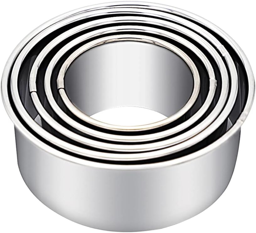 Biscuit Cutters, round Cookie Cutters/Stainless Steel Dumpling Skin Cutters/Cake Pastry Cutters/Cake Cookie Scone Cutters Molds Stamps for Cooking Baking (5Pcs, Plain Edge) image number 3