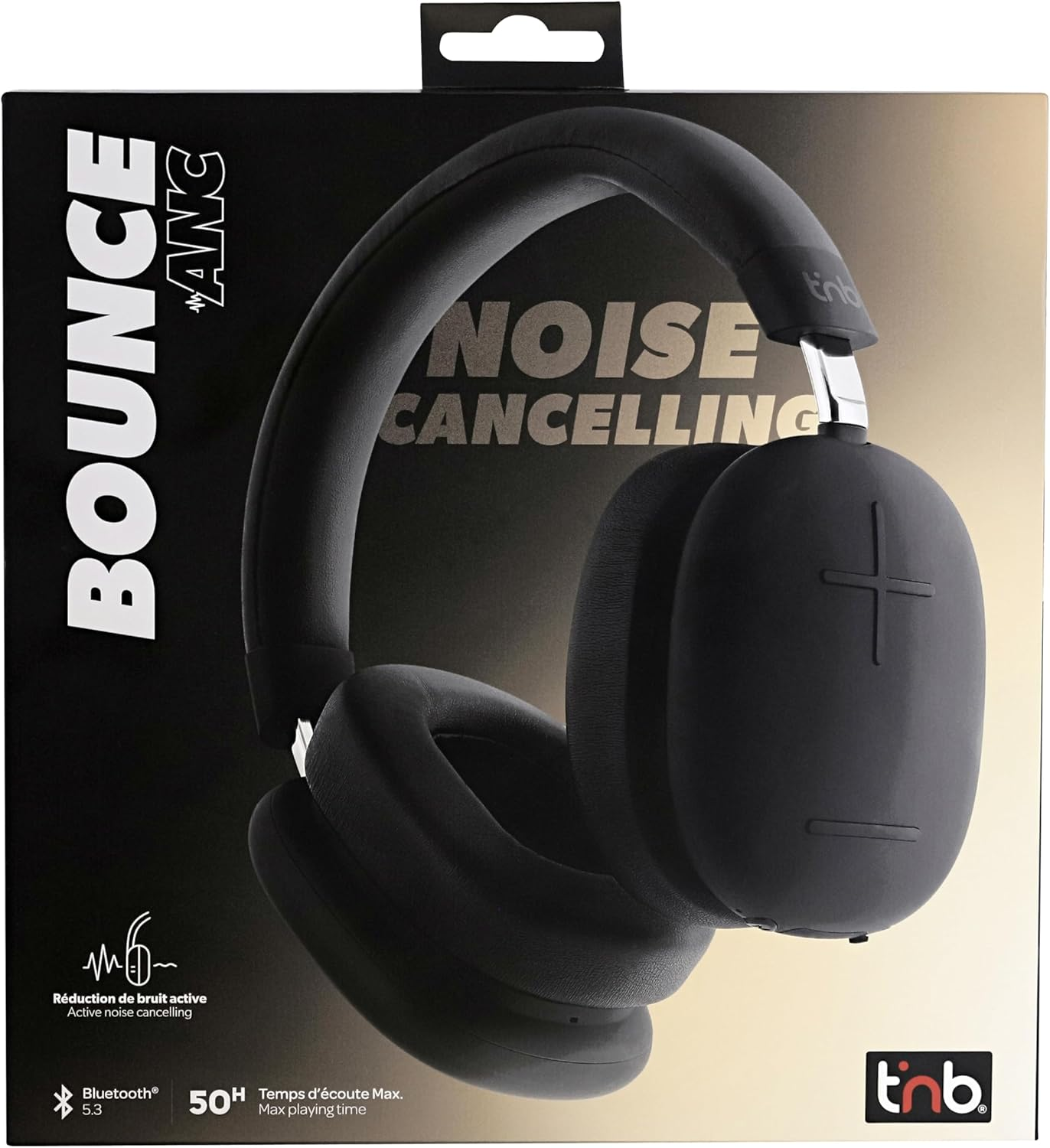 T'Nb - Wireless Bluetooth Headphones with Active Noise Cancellation, Circumaural, Comfortable and Comprehensive, Stereo Sound with Built-In Microphone, up to 50 Hours Battery Life - Black