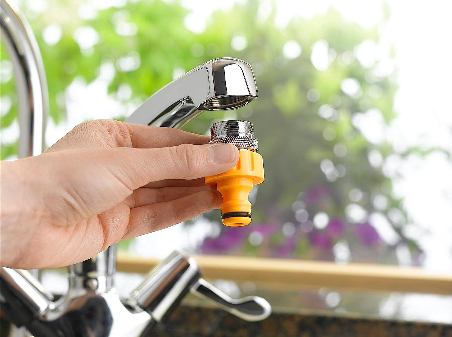 Hozelock Kitchen Tap Connector with a 24Mm Male Head - Yellow image number 1