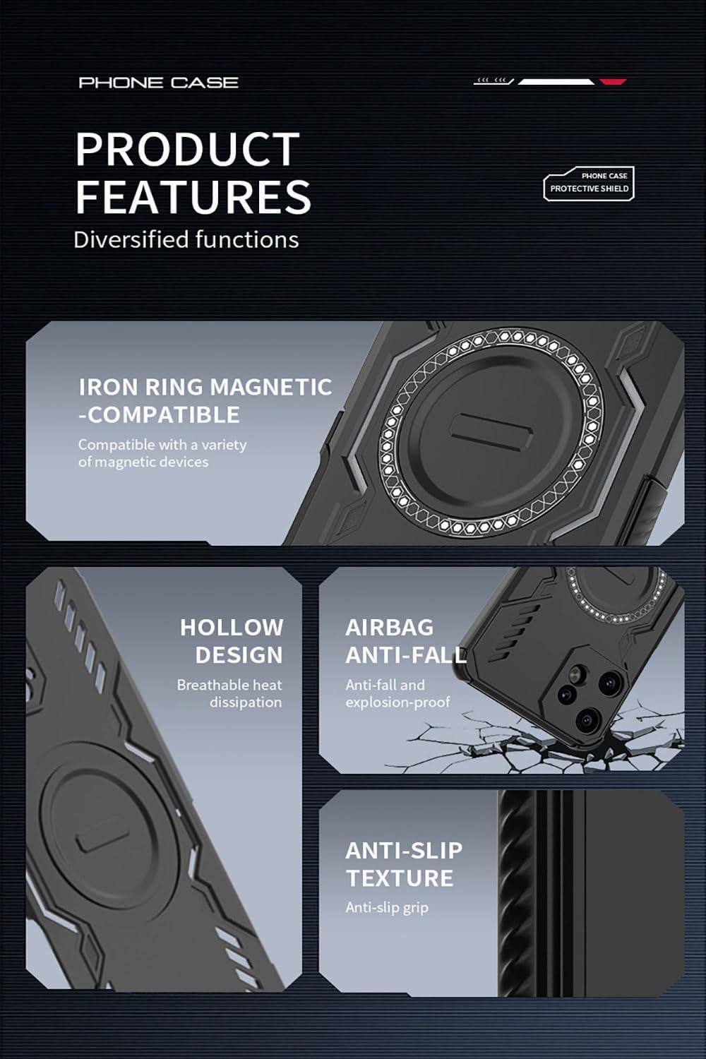 UPLAI Case for Nothing CMF Phone 2 Pro, Military Quality, Shockproof, Breathable Armour Mobile Phone Case with Magnetic Metal Ring and Airbag, Slim PC + TPU Protective Case, Black - Blue image number 3