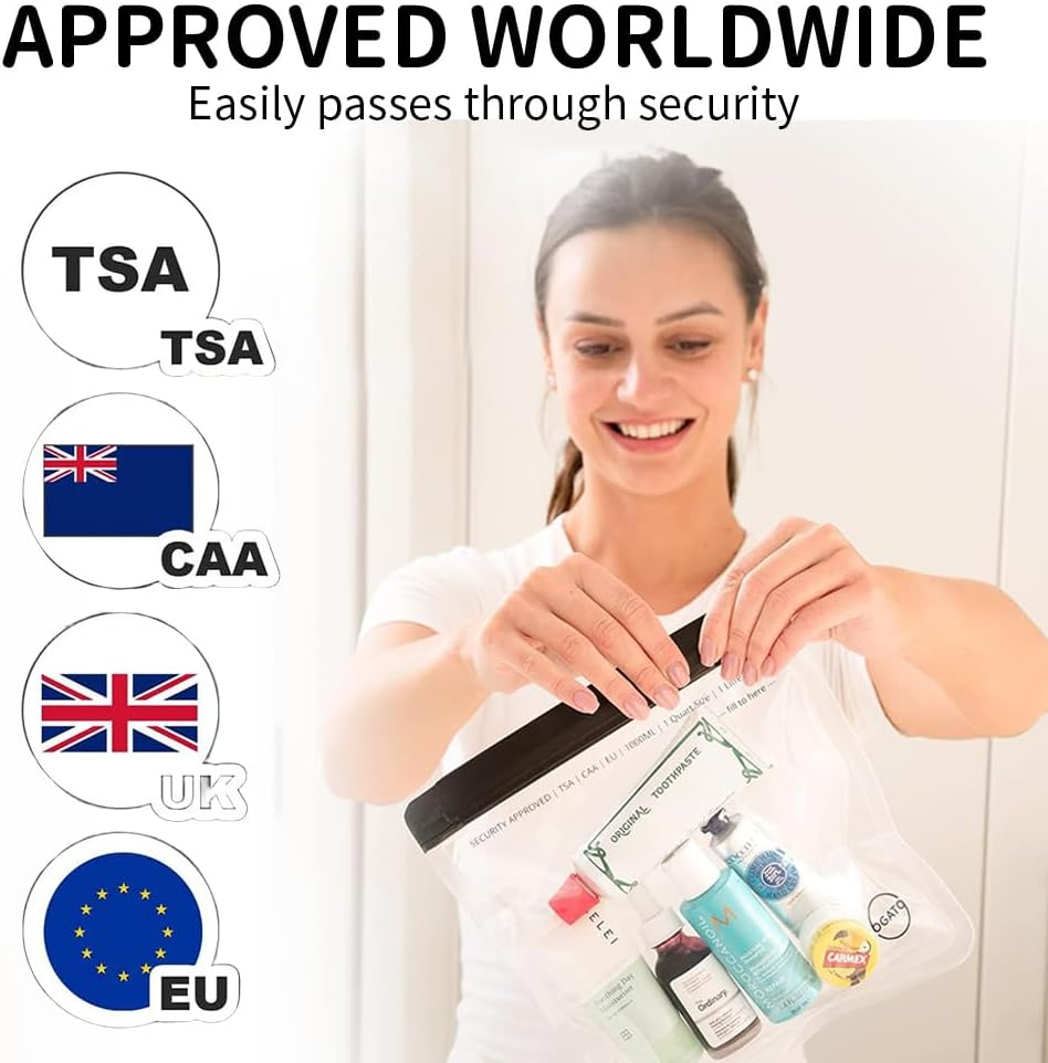 3Pcs Approved Toiletry Bag,Leakproof Airport Security Liquid Bags Trip Accessories Makeup Essentials Clear for Men Women - Black image number 6