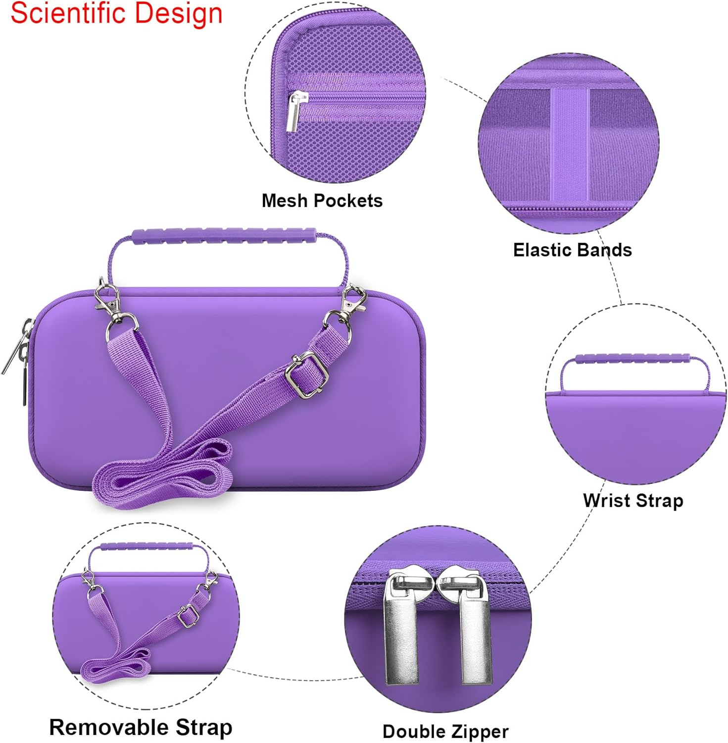 Elonbo Hard Case for SCRIB3D P1 3D Printing Pen/For 3Doodler 3D Pen Set for Kids, 3D Pen Case Travel Holder with Shoulder Strap, Mesh Pocket Fits Pen Filament, Charger and Cable, Purple (Case Only) image number 5