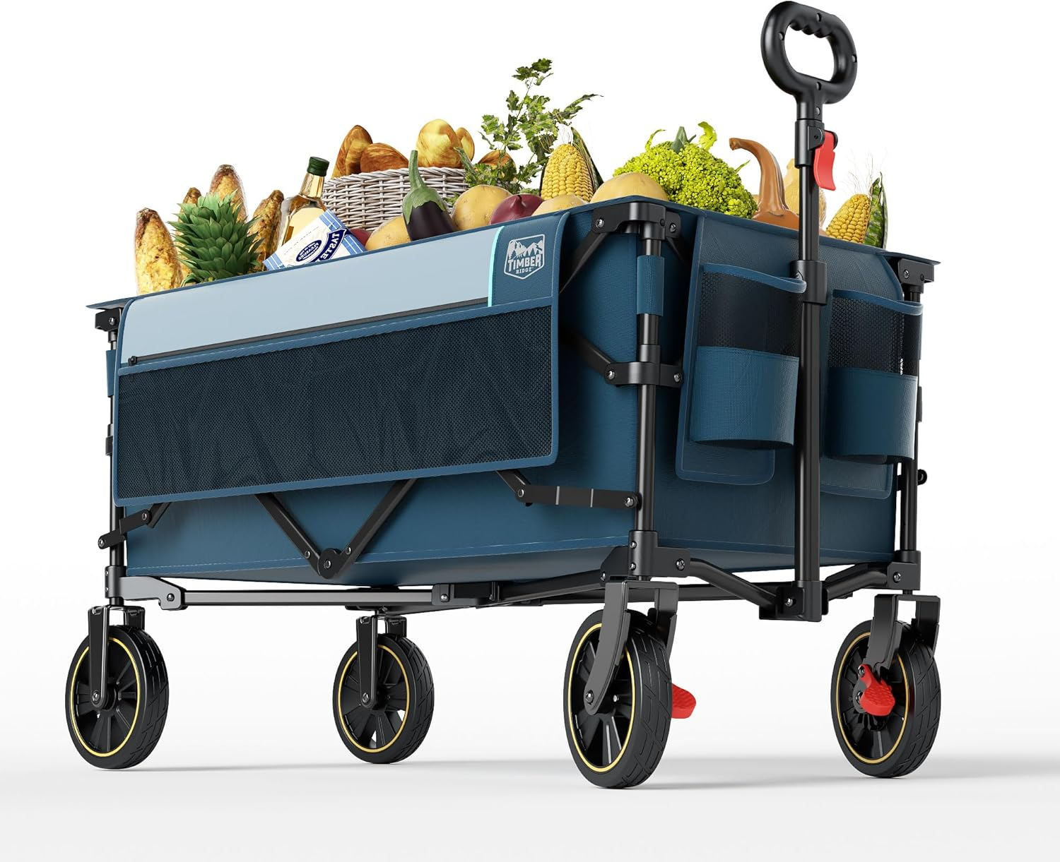 TIMBER RIDGE Collapsible Wagon Cart with Brakes, 200L Large Capacity Compact Portable Easy to Carry Folding Wagon, Utility Grocery Cart for Camping, Gardening, Shopping image number 1