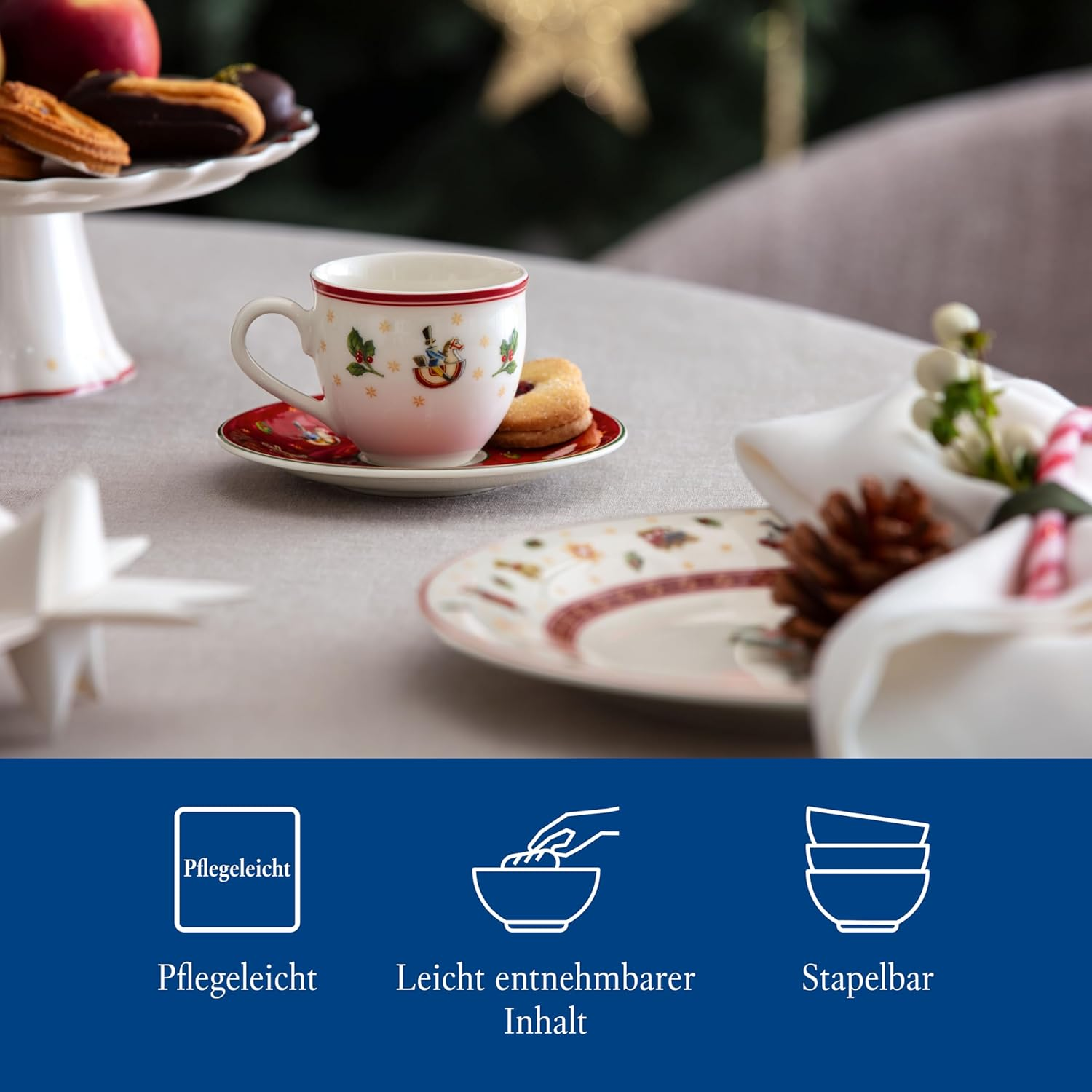 Villeroy & Boch Toy'S Delight Specials Espresso Saucer, Coaster, Espresso Cups, Small Porcelain Plate with Christmas Motif, Christmas Tableware, 12 Cm Diameter, Dishwasher and Microwave Safe image number 6
