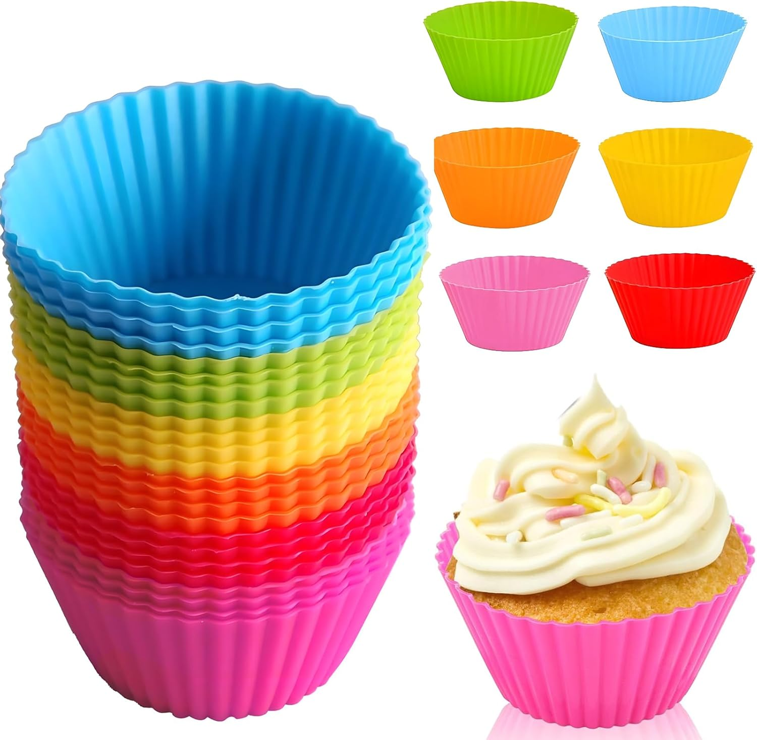 XUTONG 30 Pack Silicone Baking Cups, 2.75'' Reusable Silicone Muffin Liners, Nonstick Cupcake Liner Assorted Bright Colors, for Cake Balls, Muffins, Cupcakes and Candies image number 6