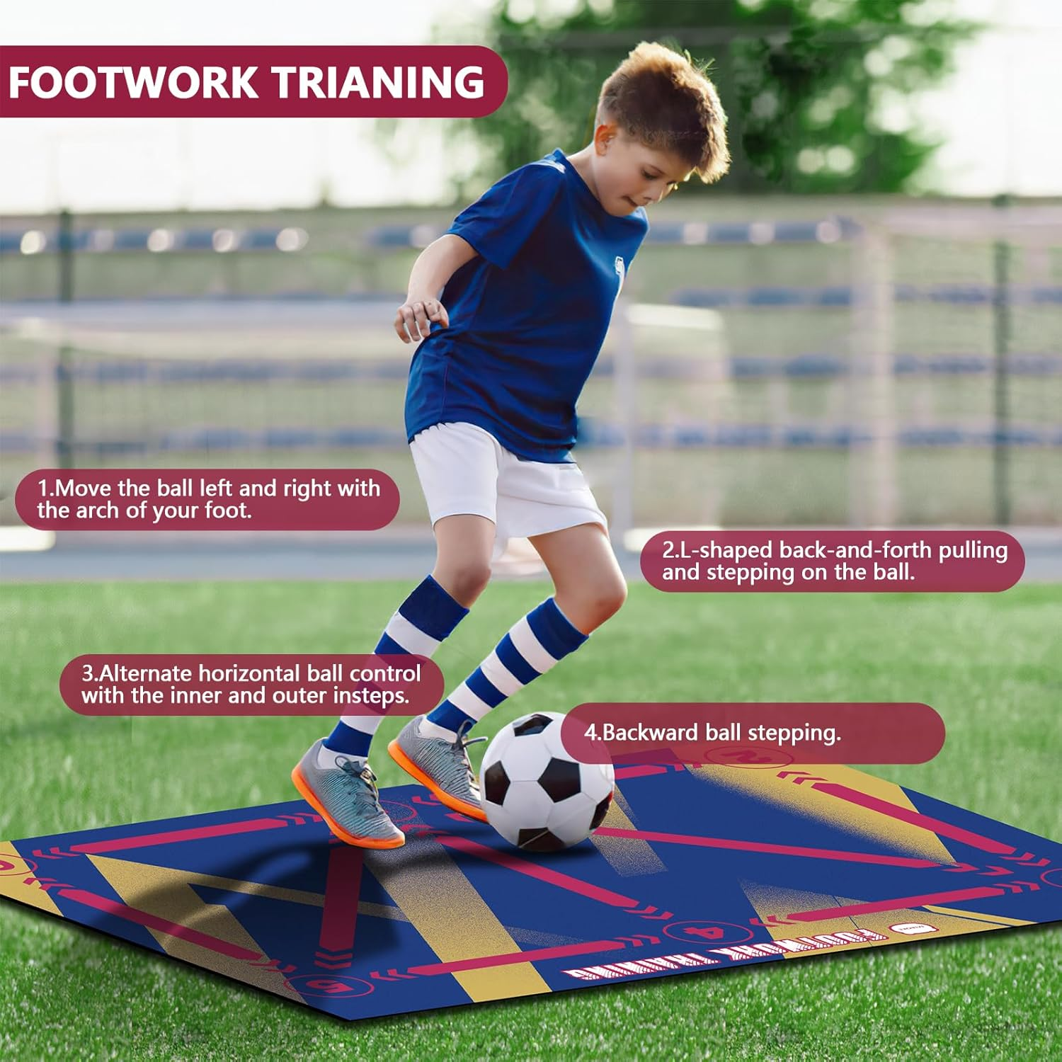 MIAOKE Soccer Training Mat, Football Footstep Training Mat for All Levels, Anti-Skid Soccer Footwork Training Mat,Equipment for All Ages to Improve Speed, Strength (Classic) image number 3