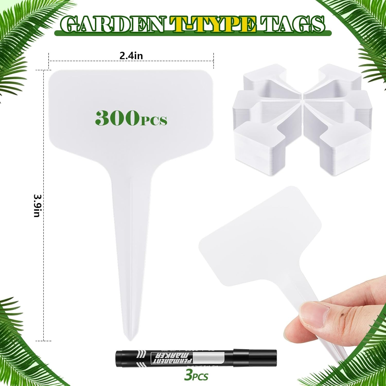 Flutesan 300 Pcs 10 X 6 Cm Plastic Plant T-Type Tags with 3 Pens Nursery Garden Labels PVC Plant Name Tags Waterproof Markers for Outdoor, White image number 4