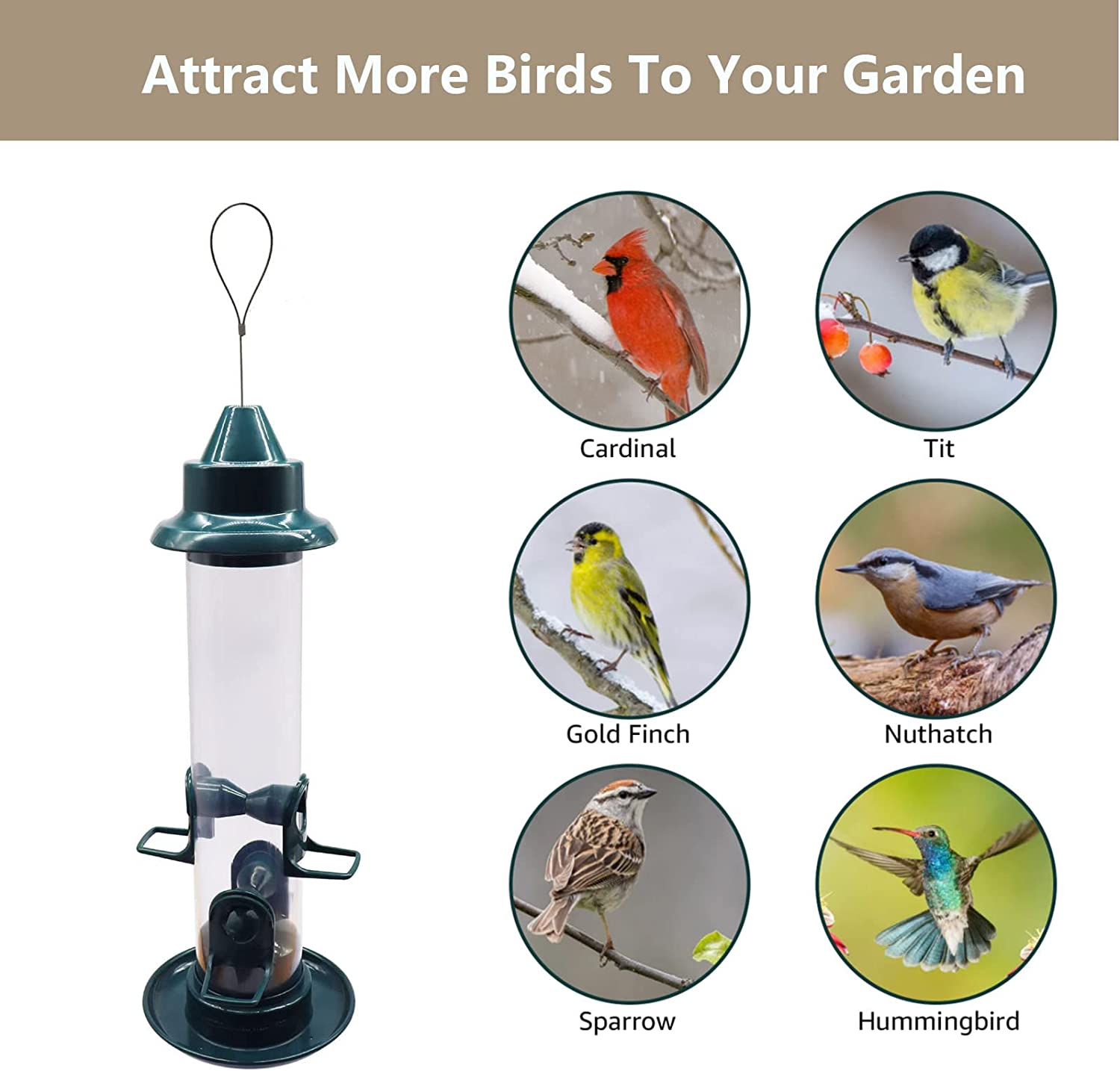 Wild Bird Feeder Plastic Bird Feeders for Outdoors Hanging Humming Bird Feeders for Garden Yard outside Decoration,Fits for Cardinals, Finches, Chickadees Etc. image number 5